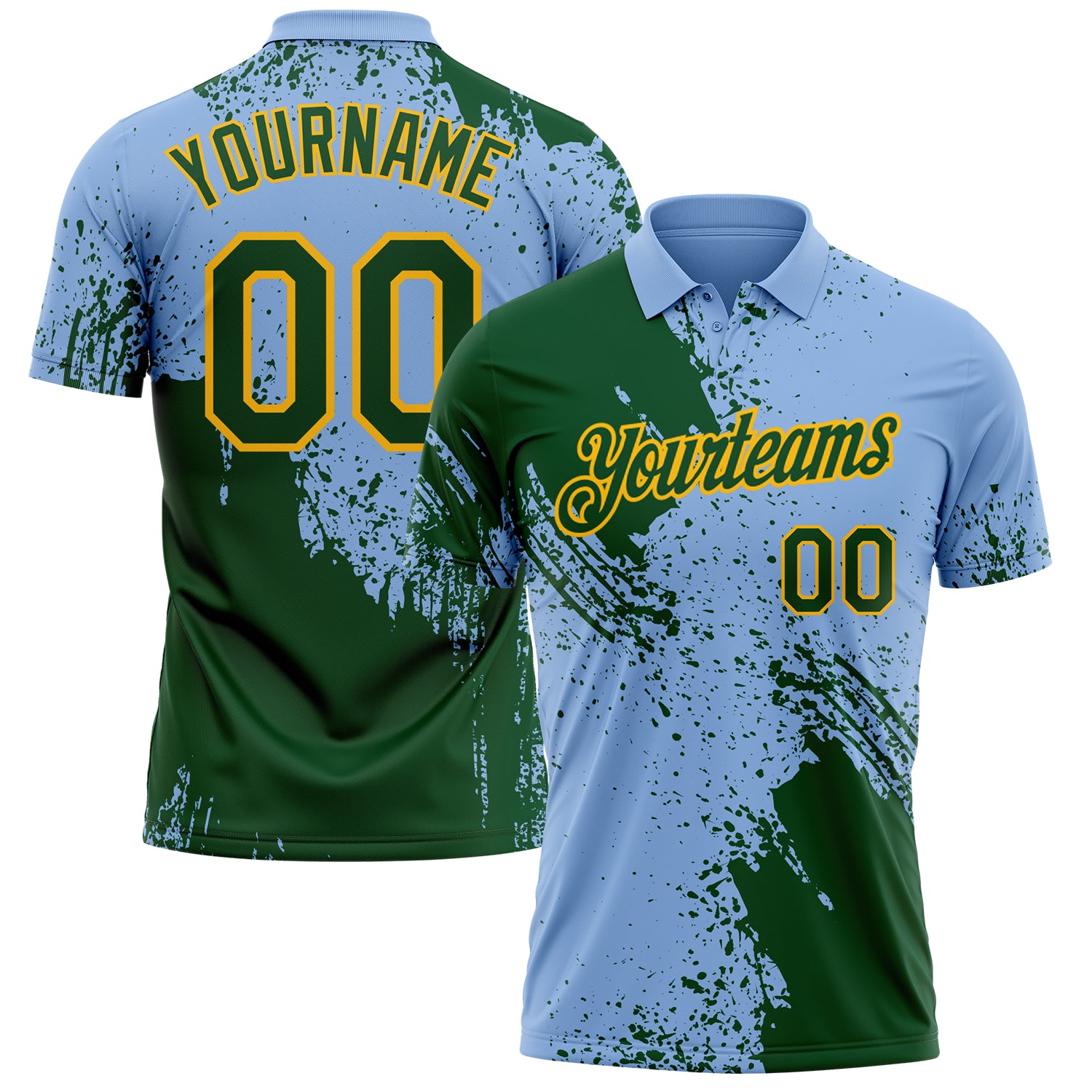 Custom Light Blue Green-Gold Distressed Scratch Brush Stroke Performance Polo Shirt