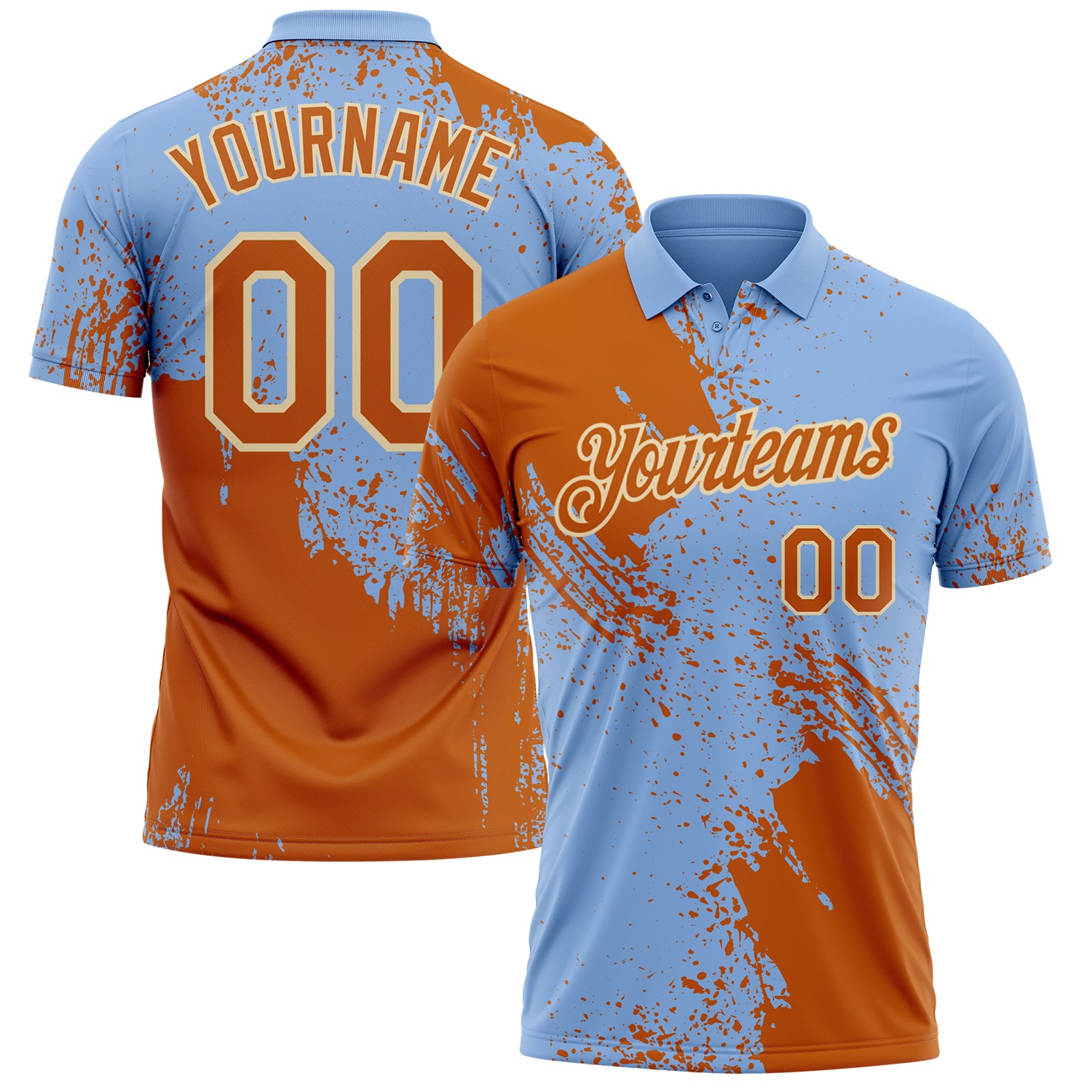 Custom Light Blue Texas Orange-Cream Distressed Scratch Brush Stroke Performance Polo Shirt