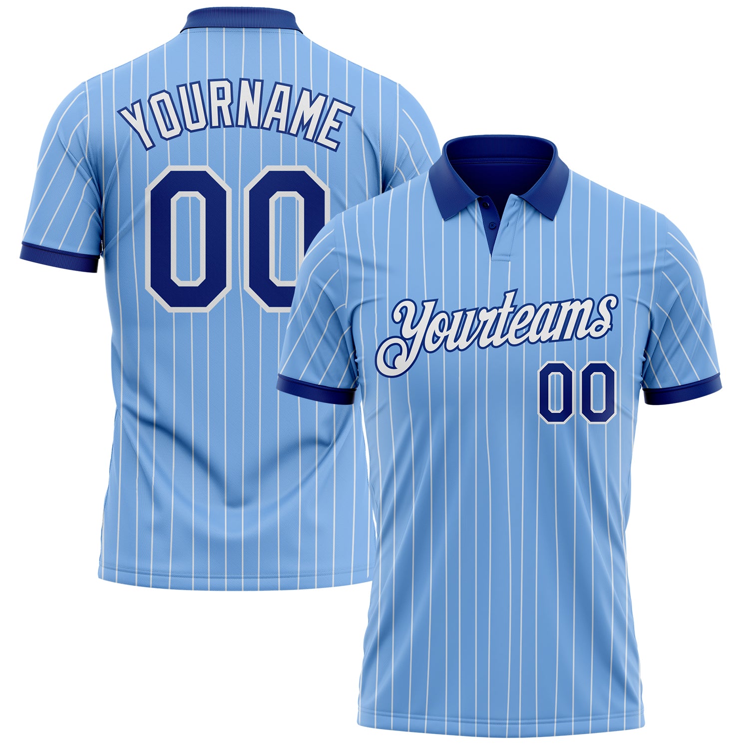Custom Light Blue White Pinstripe-Royal Performance Polo Shirt