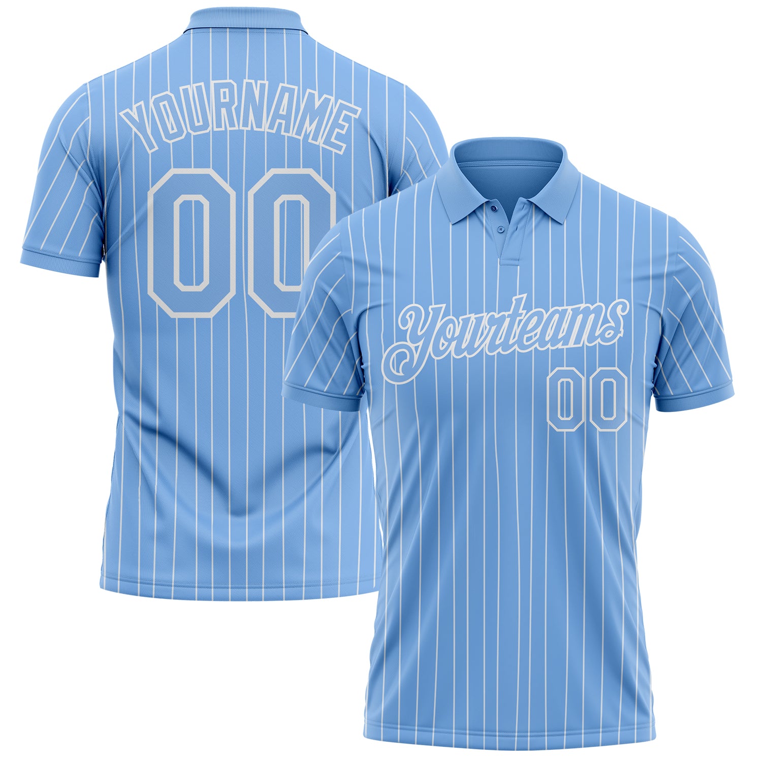 Custom Light Blue White Pinstripe-White Performance Polo Shirt