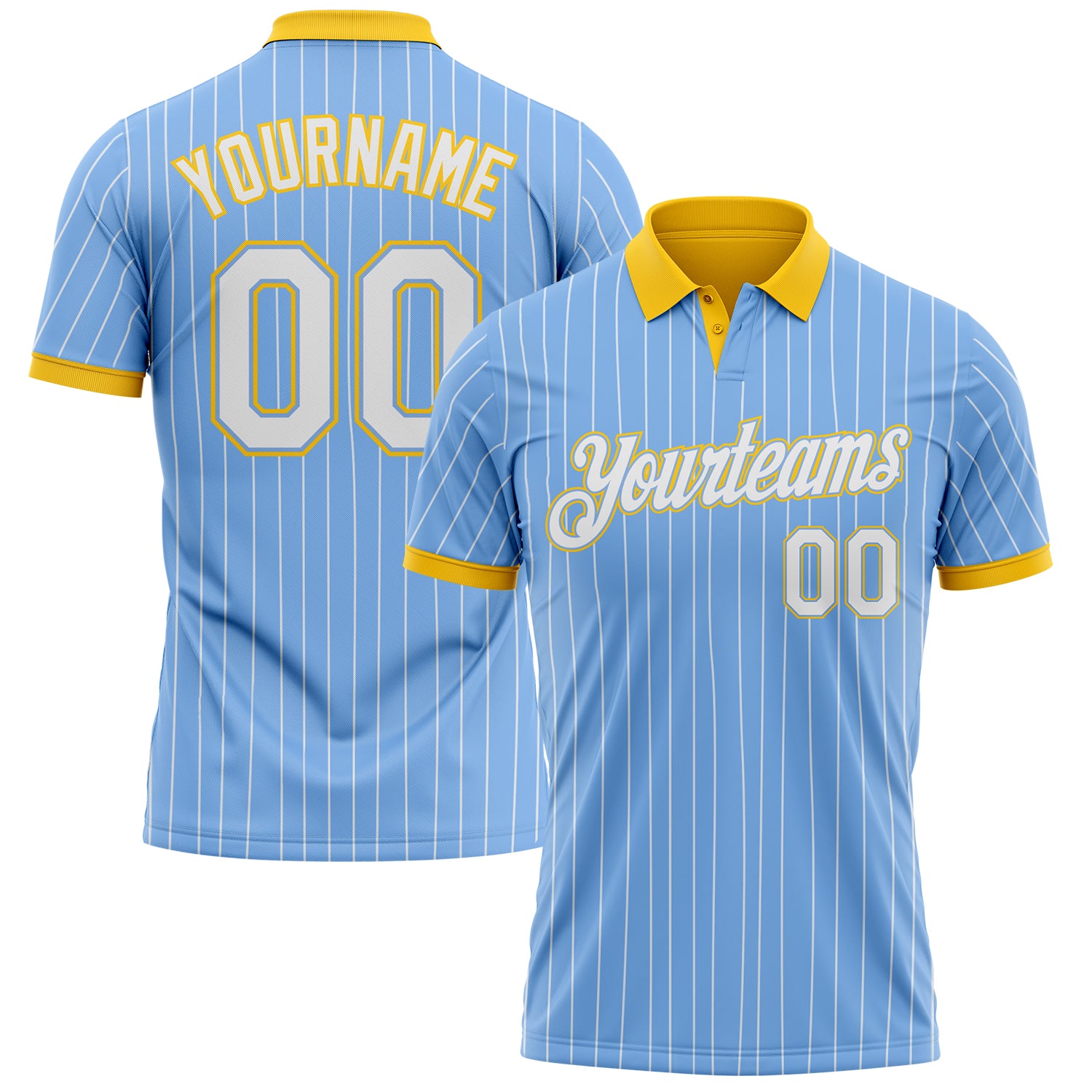 Custom Light Blue White Pinstripe-Yellow Performance Polo Shirt