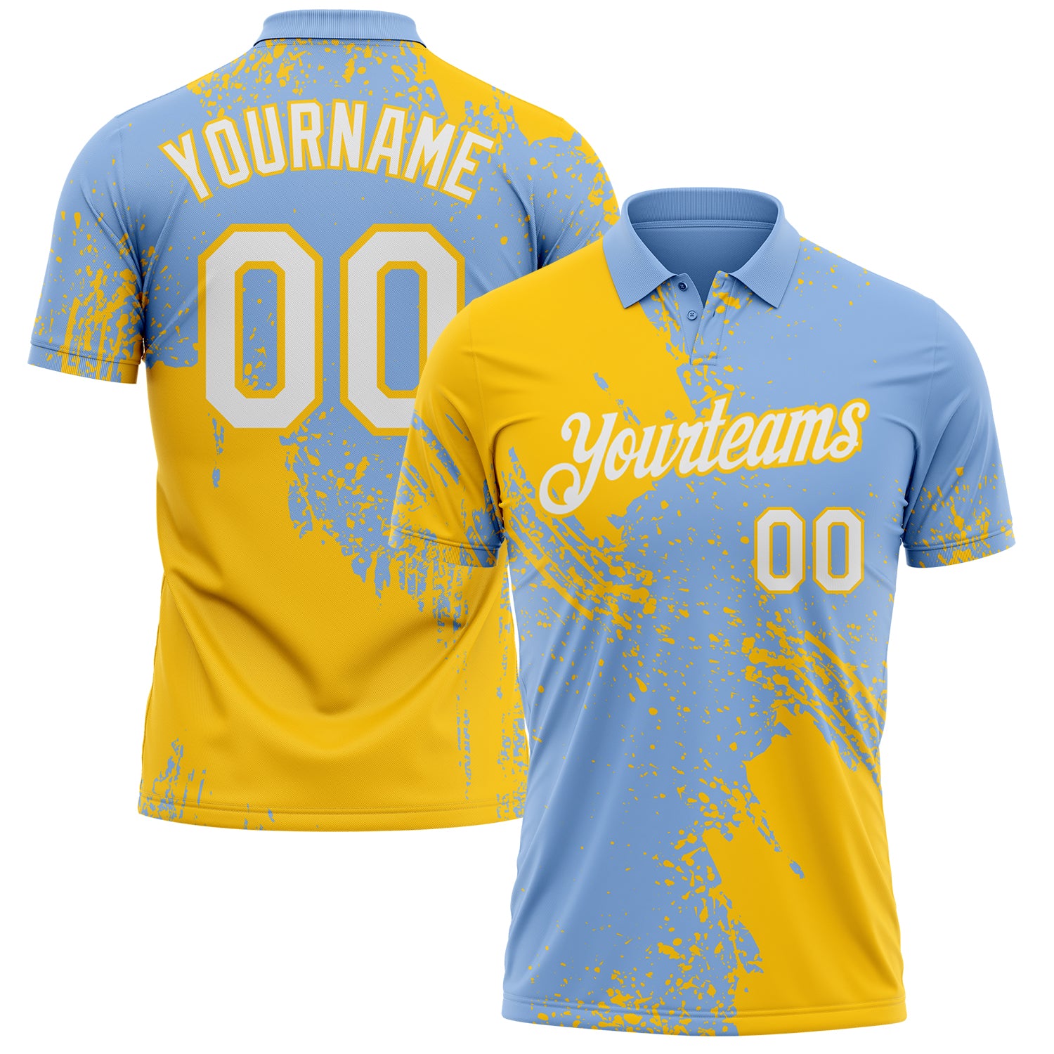 Custom Light Blue White-Yellow Distressed Scratch Brush Stroke Performance Polo Shirt
