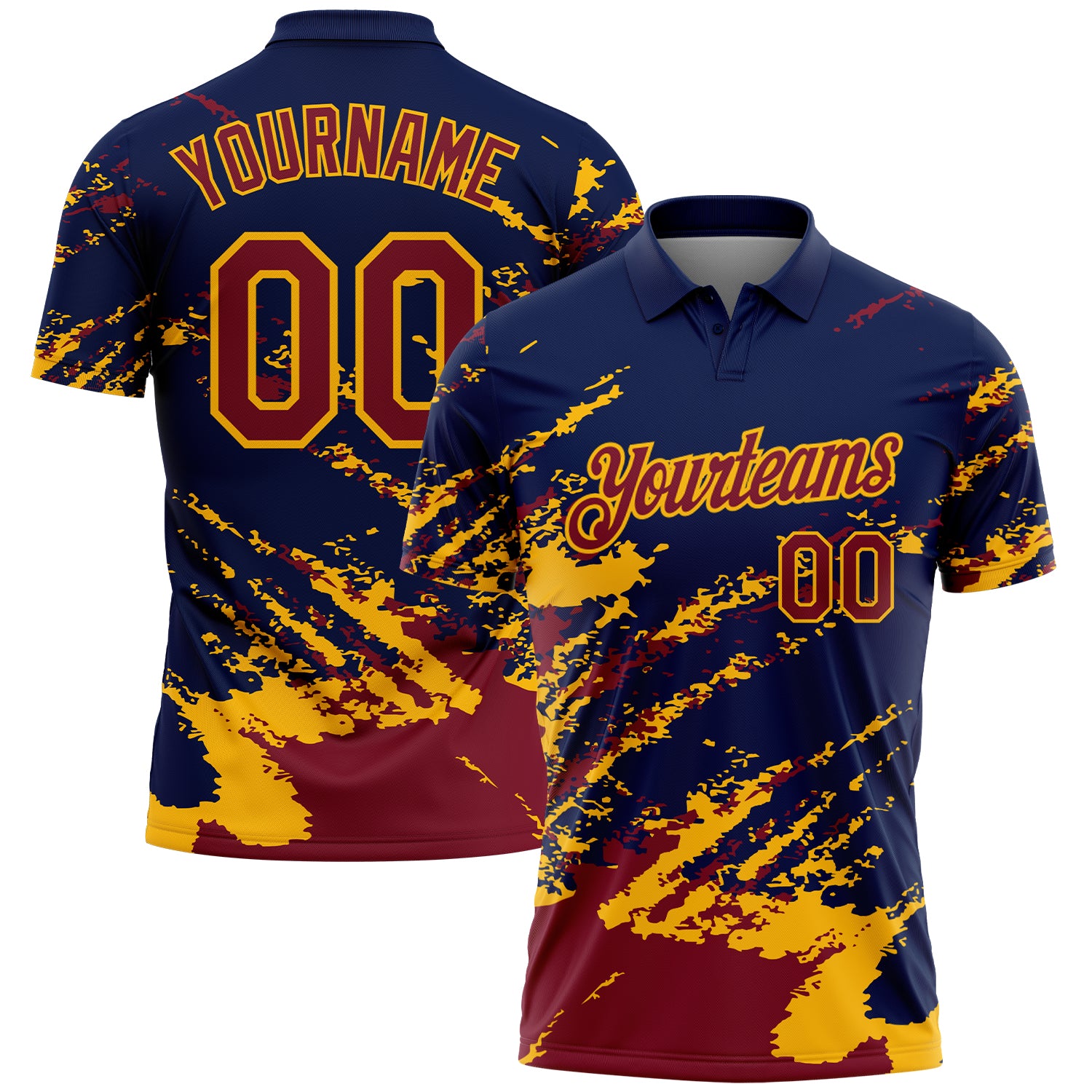 Custom Navy Crimson-Gold Brush Stroke Shatter Splatter Performance Polo Shirt