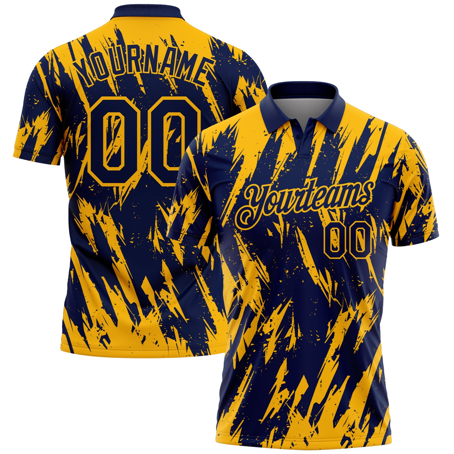 Custom Navy-Gold Torn Sharp Brush Stroke Splatter Performance Polo Shirt