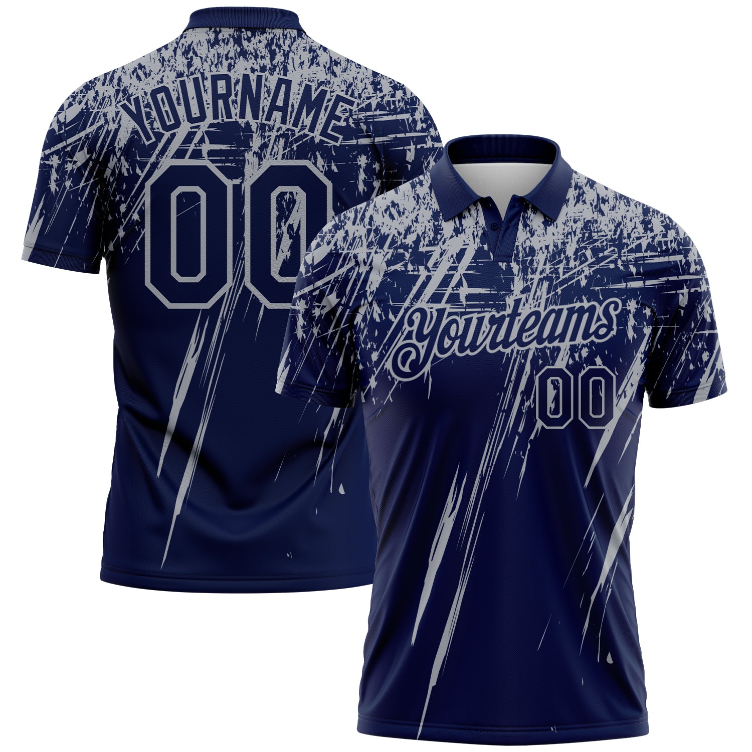 Custom Navy-Gray Distressed Scratch Brush Stroke Performance Polo Shirt