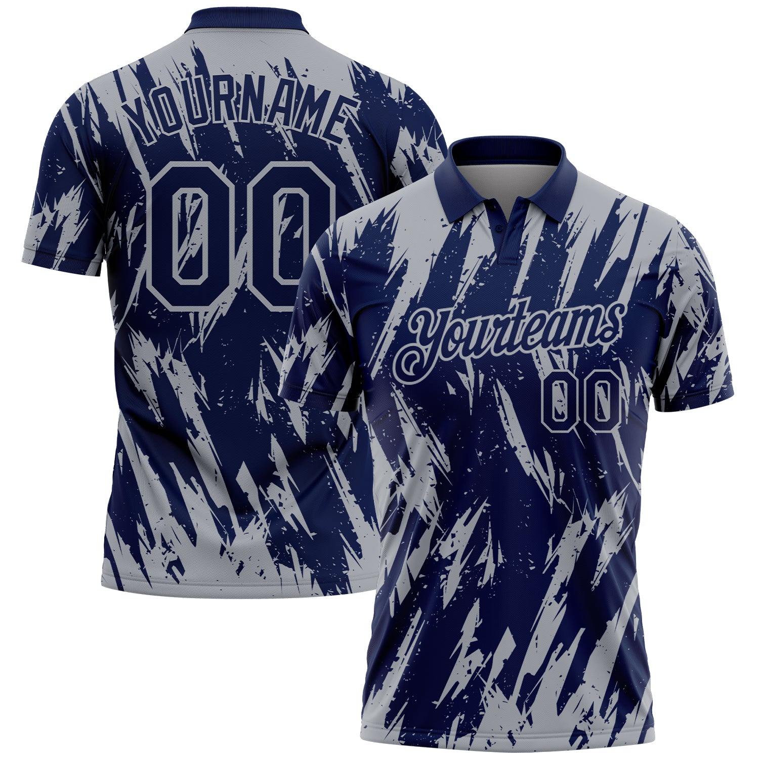Custom Navy-Gray Torn Sharp Brush Stroke Splatter Performance Polo Shirt