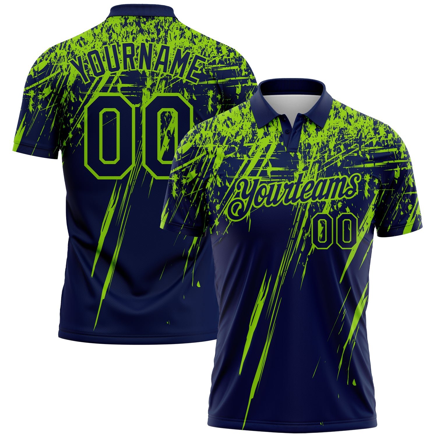 Custom Navy-Neon Green Distressed Scratch Brush Stroke Performance Polo Shirt