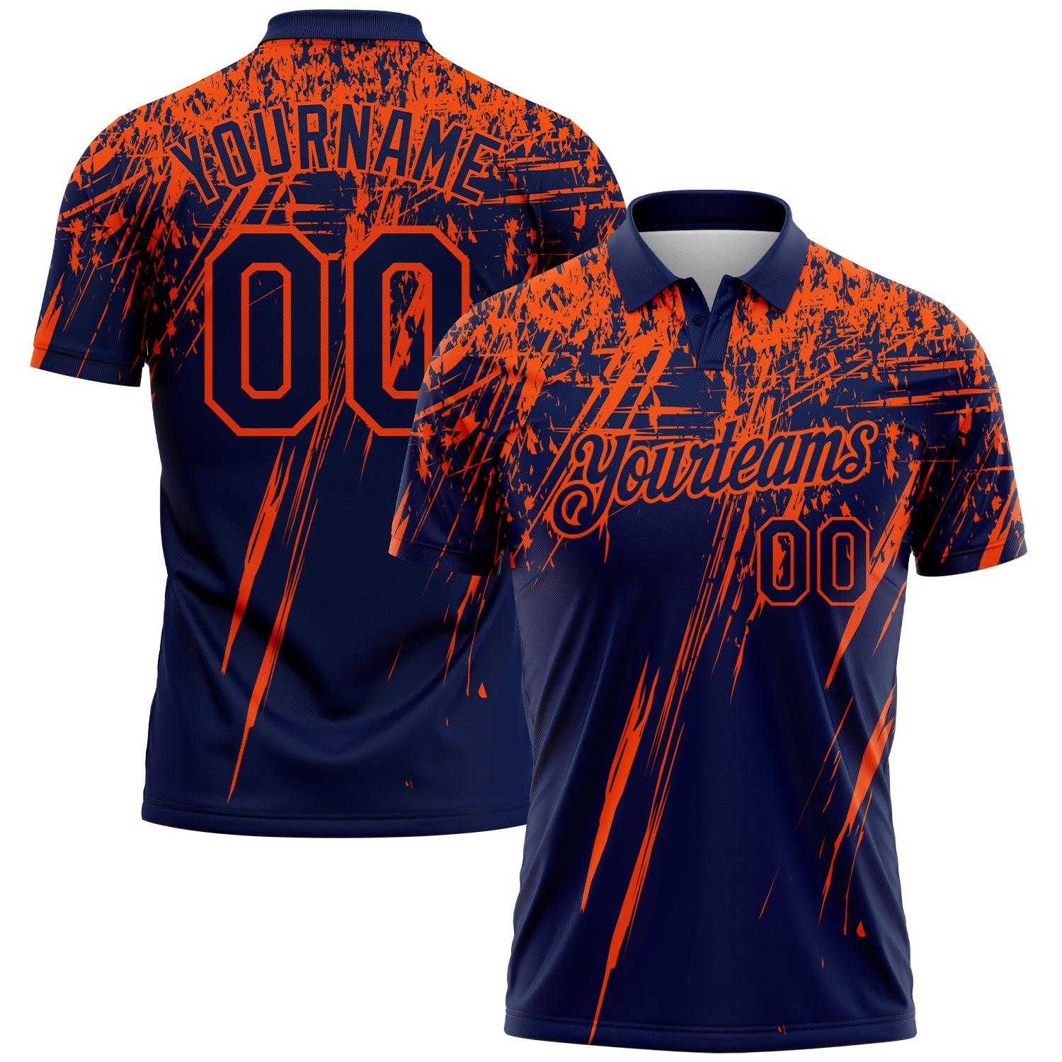 Custom Navy-Orange Distressed Scratch Brush Stroke Performance Polo Shirt