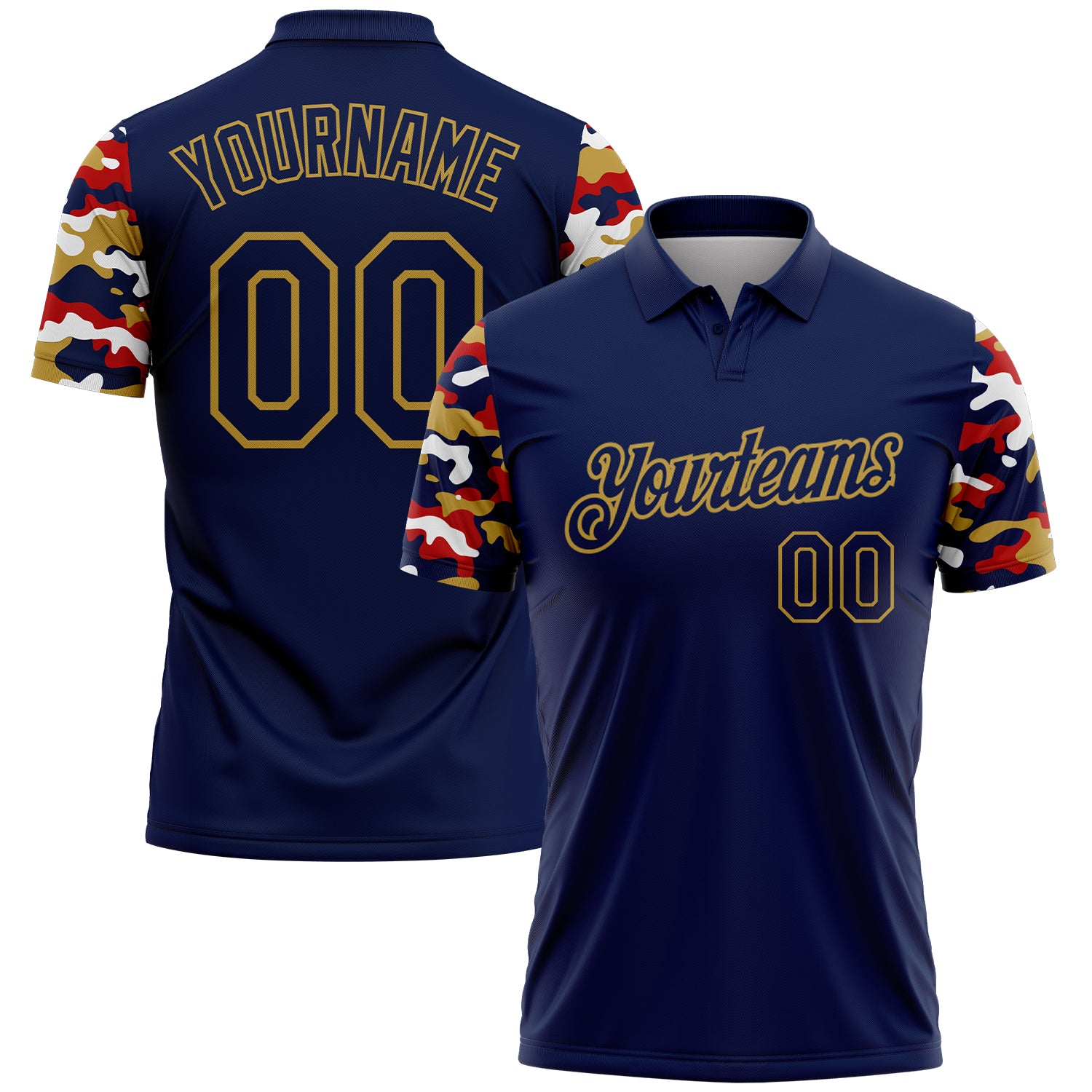 Custom Navy Red Old Gold-White Digital Camo Two Tone Performance Polo Shirt
