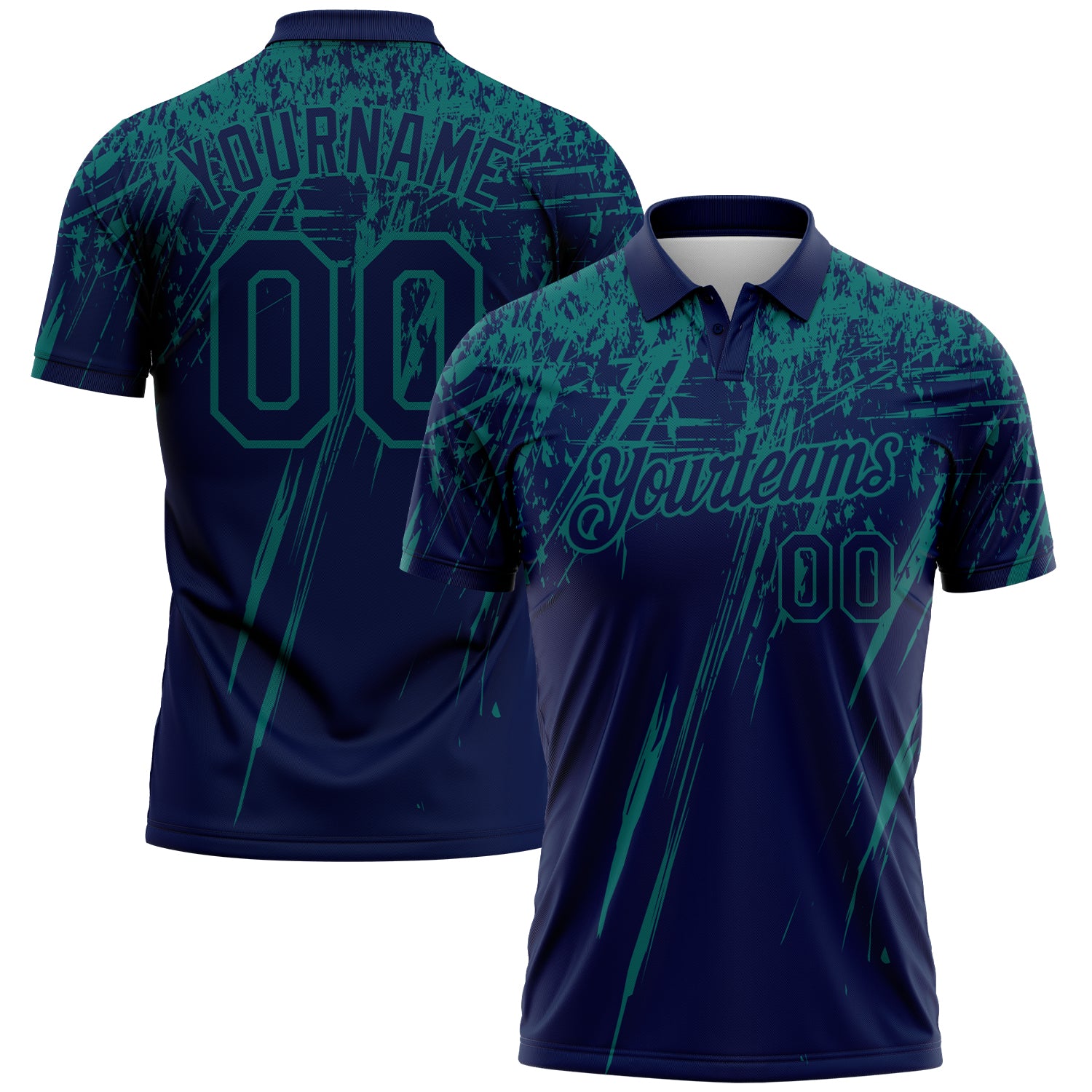 Custom Navy-Teal Distressed Scratch Brush Stroke Performance Polo Shirt