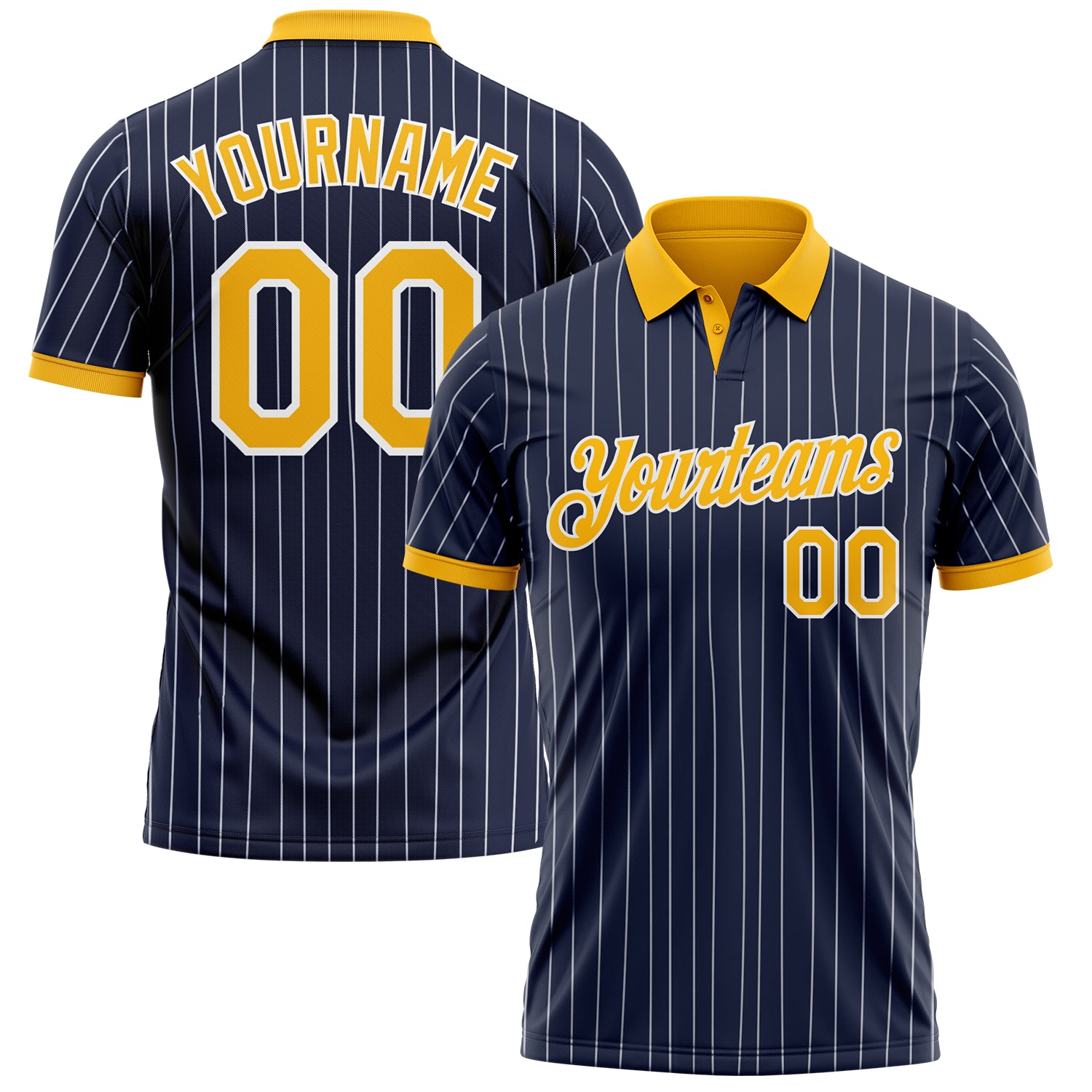 Custom Navy White Pinstripe-Gold Performance Polo Shirt