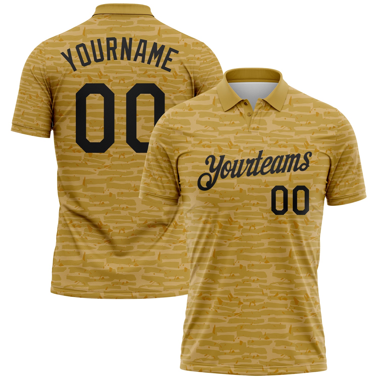 Custom Old Gold-Black Distressed Fragment Brush Stroke Performance Polo Shirt