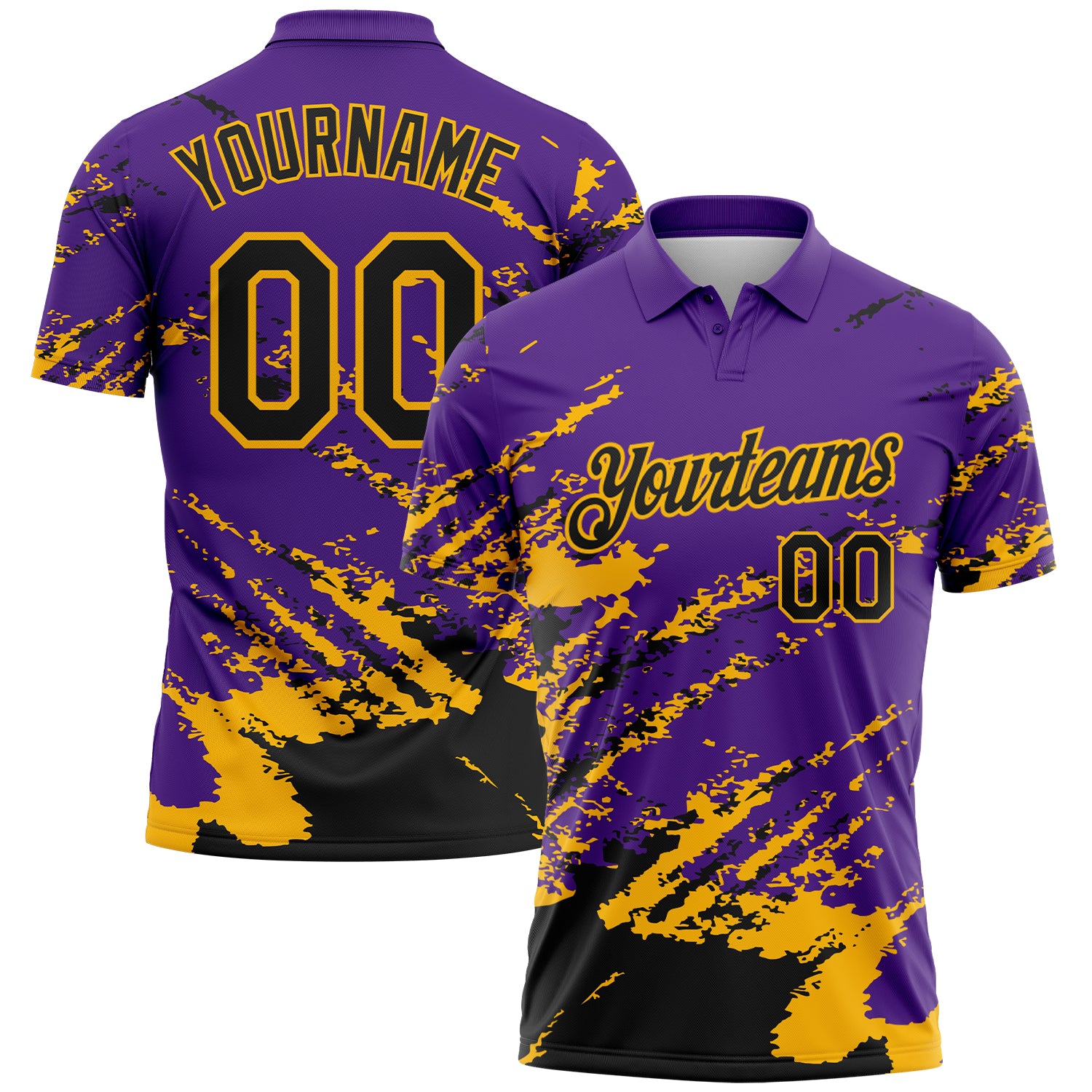 Custom Purple Black-Gold Brush Stroke Shatter Splatter Performance Polo Shirt