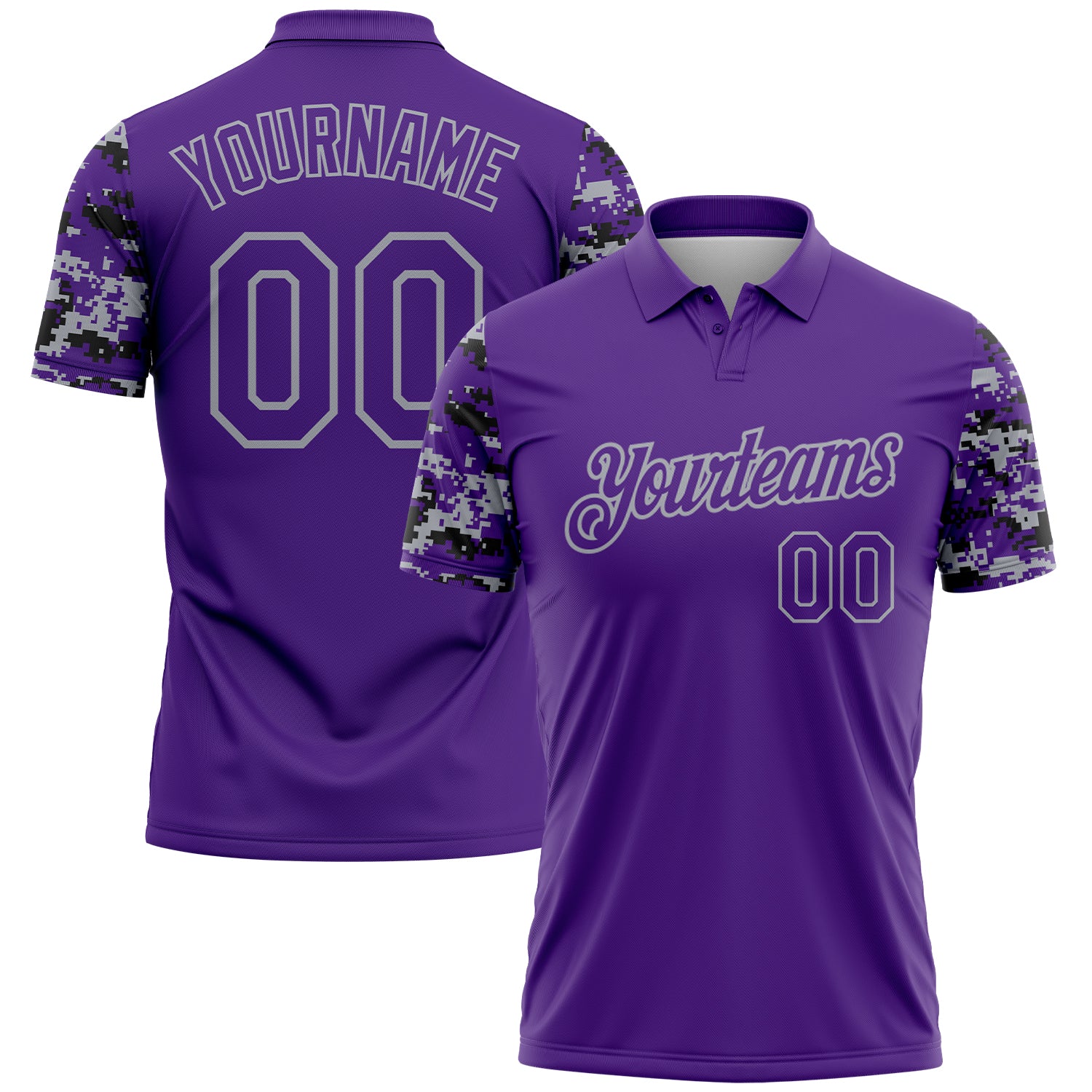 Custom Purple Black-Gray Digital Camo Two Tone Performance Polo Shirt