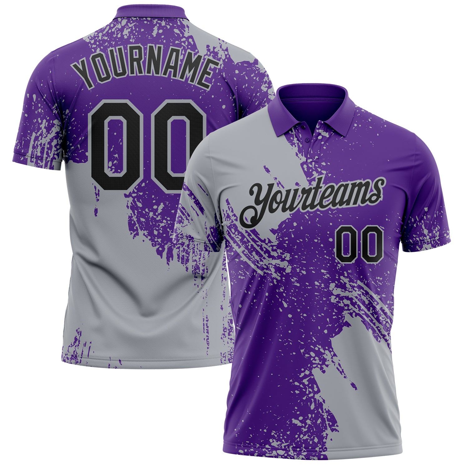 Custom Purple Black-Gray Distressed Scratch Brush Stroke Performance Polo Shirt