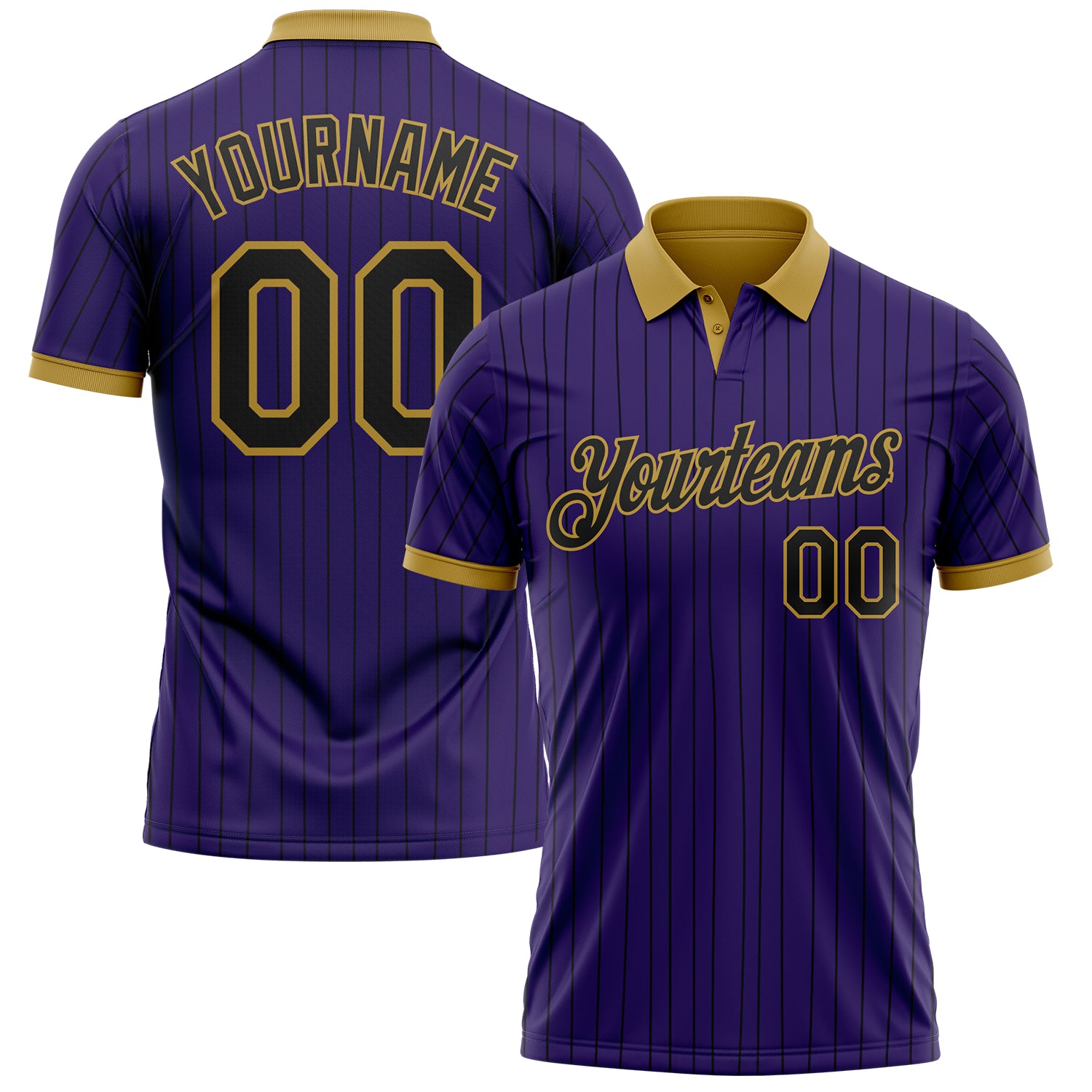 Custom Purple Black Pinstripe-Old Gold Performance Polo Shirt