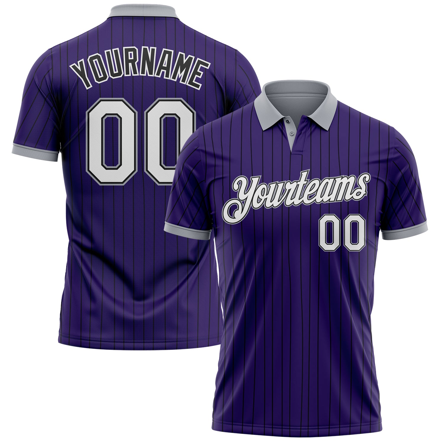 Custom Purple Black Pinstripe White-Gray Performance Polo Shirt