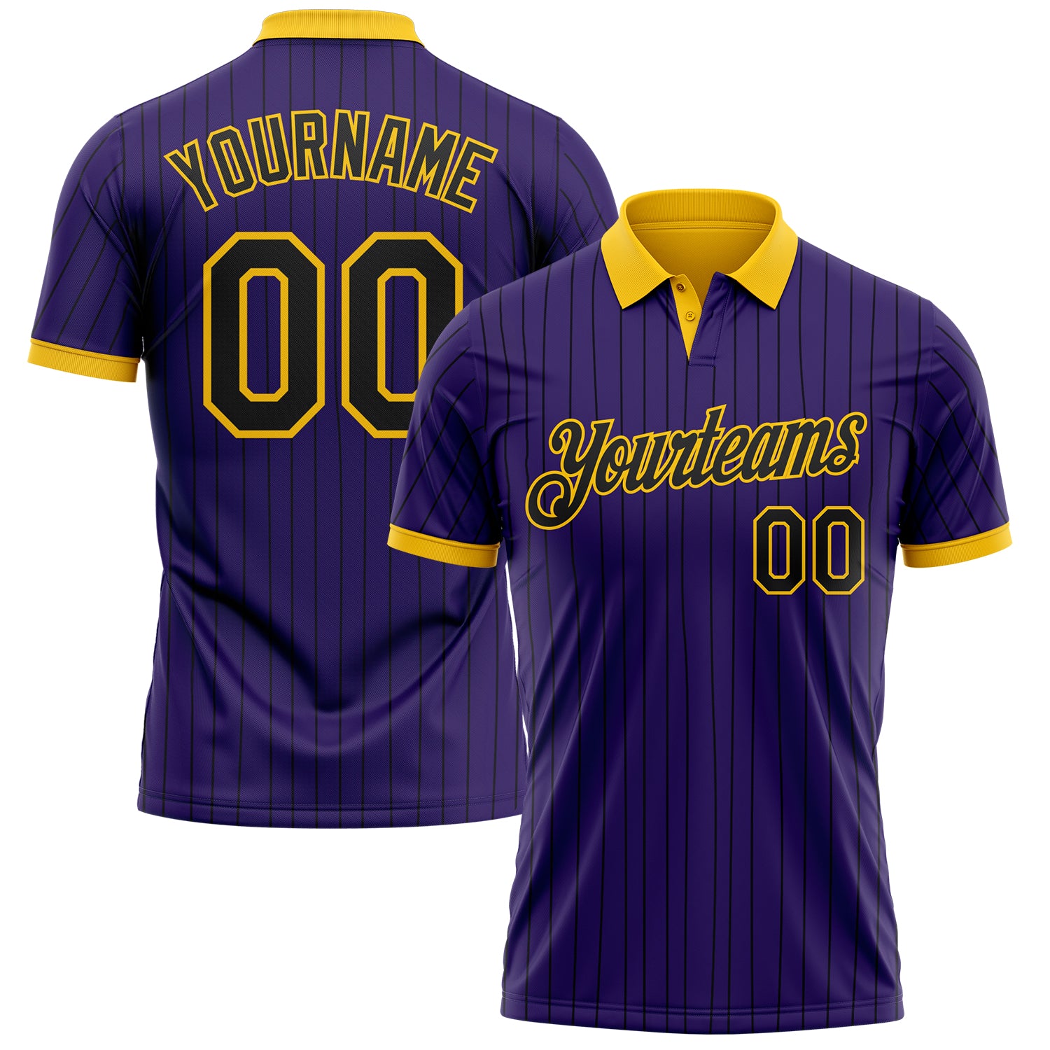 Custom Purple Black Pinstripe-Yellow Performance Polo Shirt