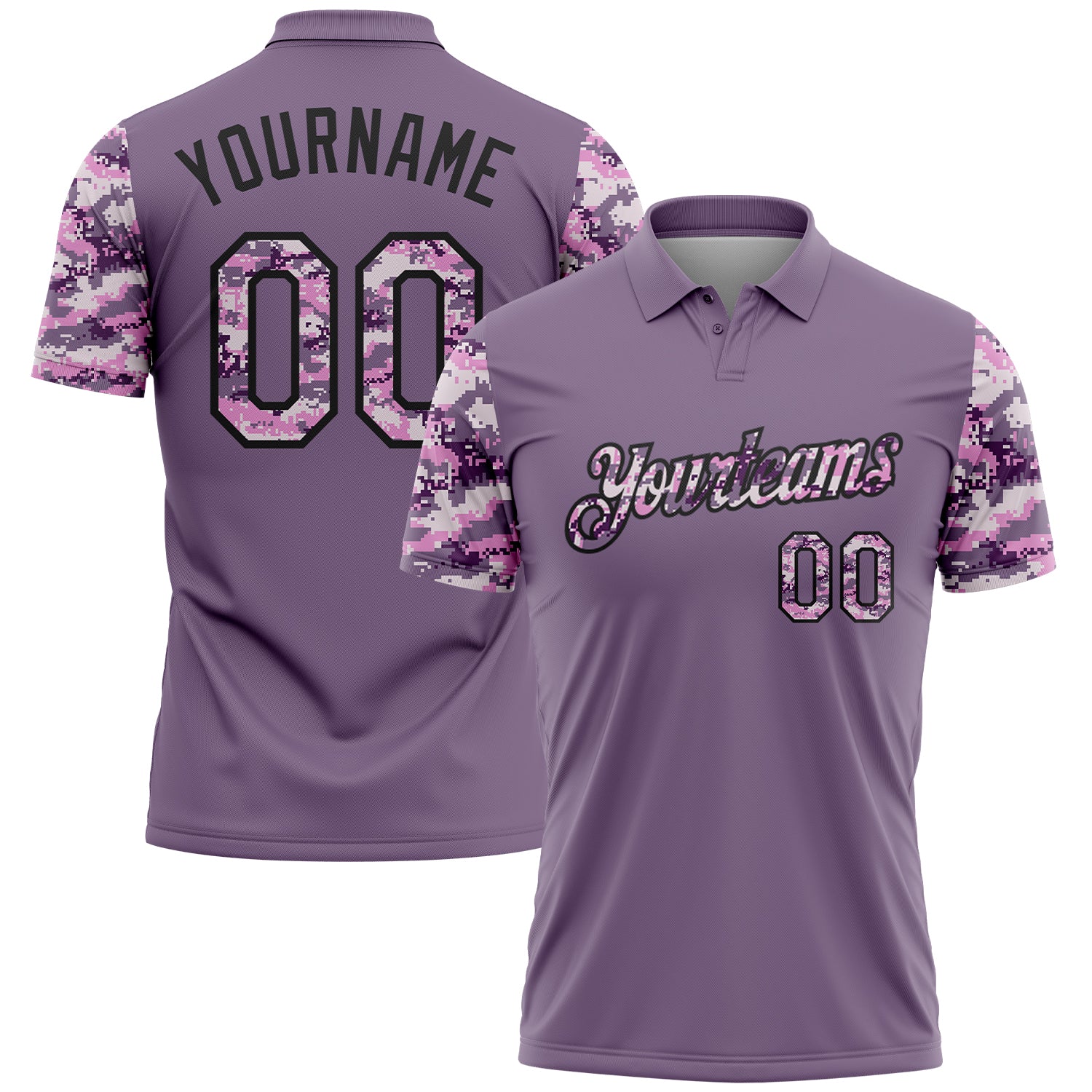 Custom Purple Camo-Black Camo Two Tone Performance Polo Shirt