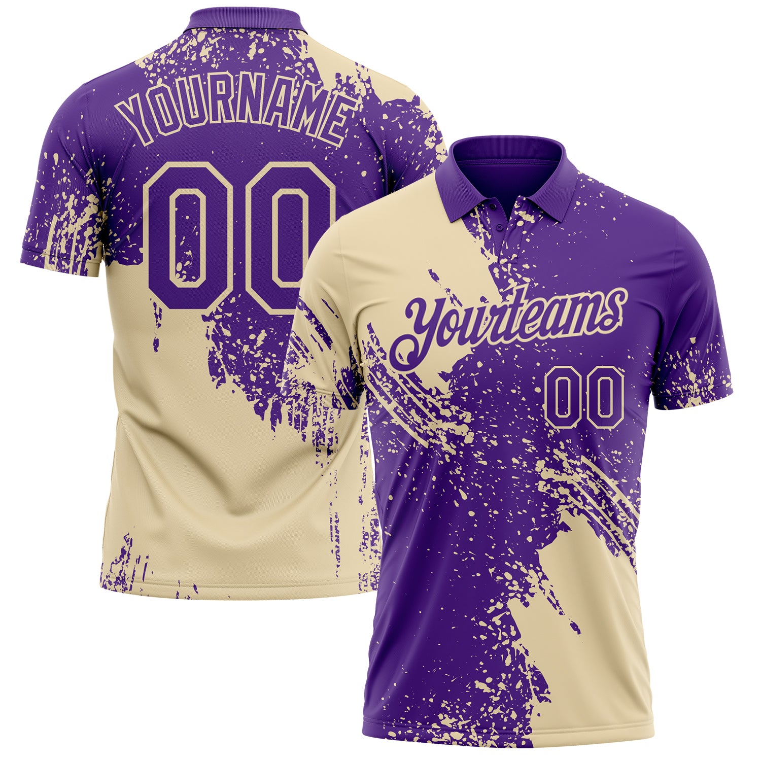 Custom Purple-Cream Distressed Scratch Brush Stroke Performance Polo Shirt