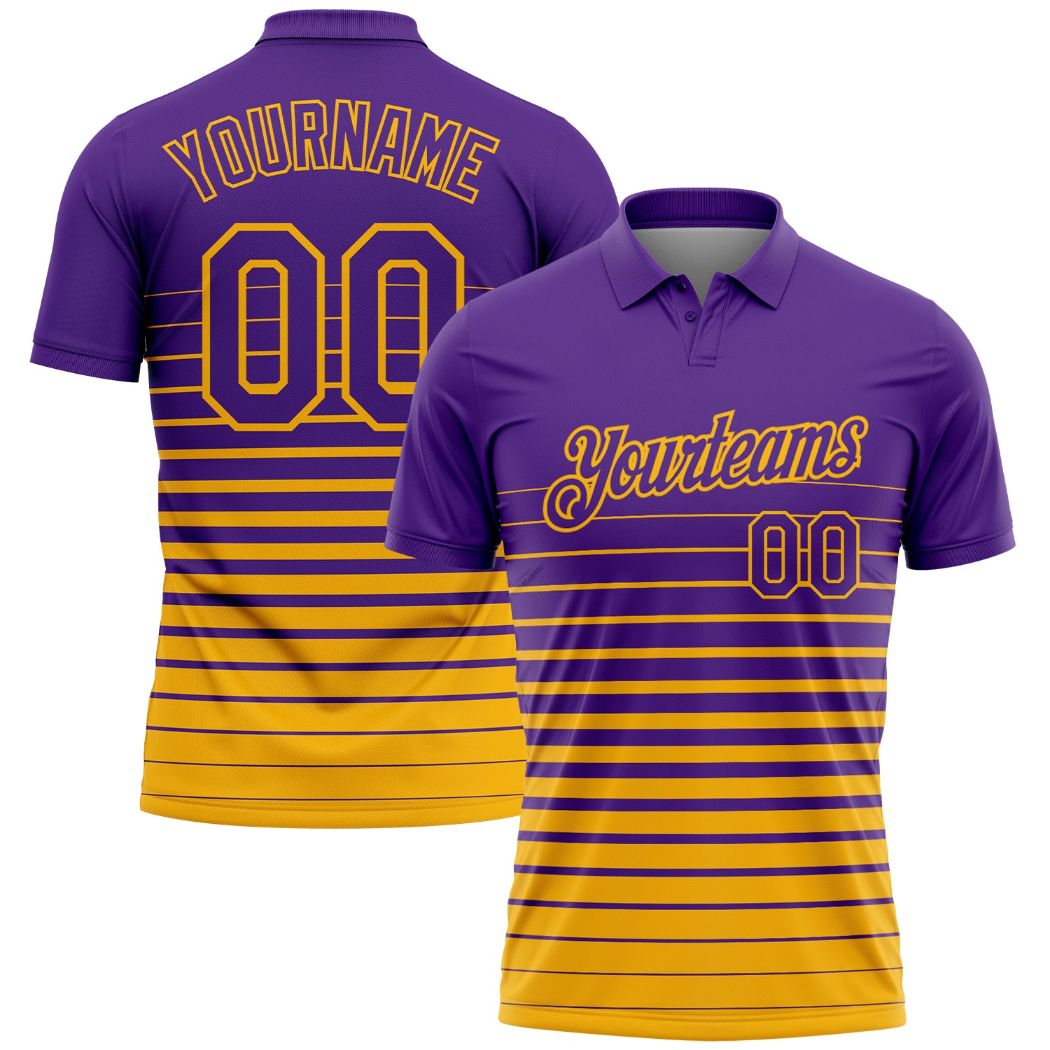 Custom Purple-Gold Horizontal Gradient Stripe Performance Polo Shirt
