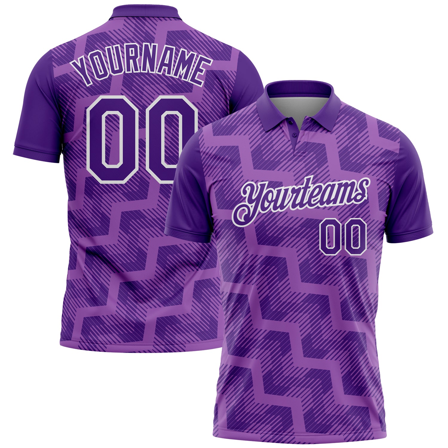 Custom Purple Medium Purple-White Geometric Block Diagonal Line Hatching Performance Polo Shirt