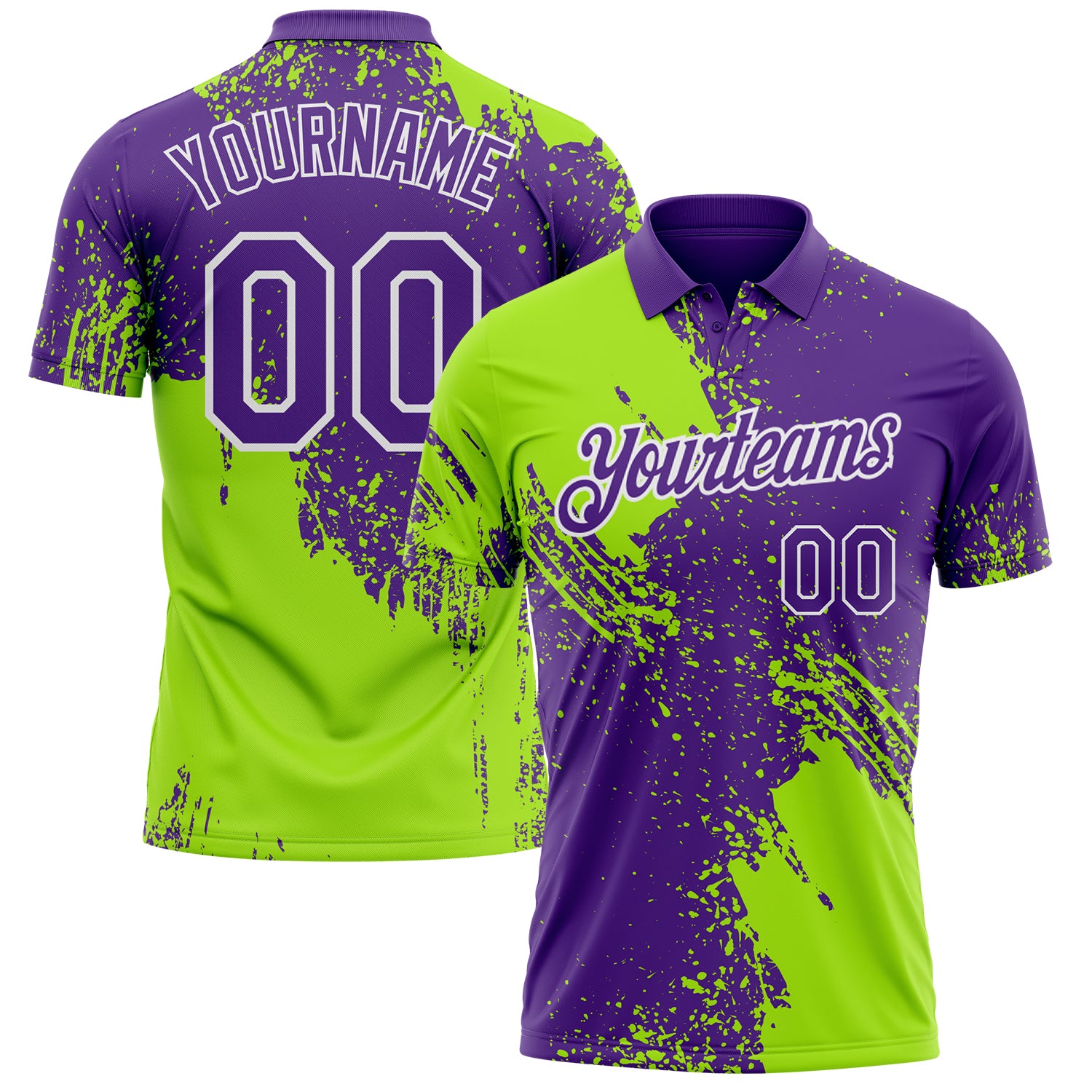Custom Purple Neon Green-White Distressed Scratch Brush Stroke Performance Polo Shirt