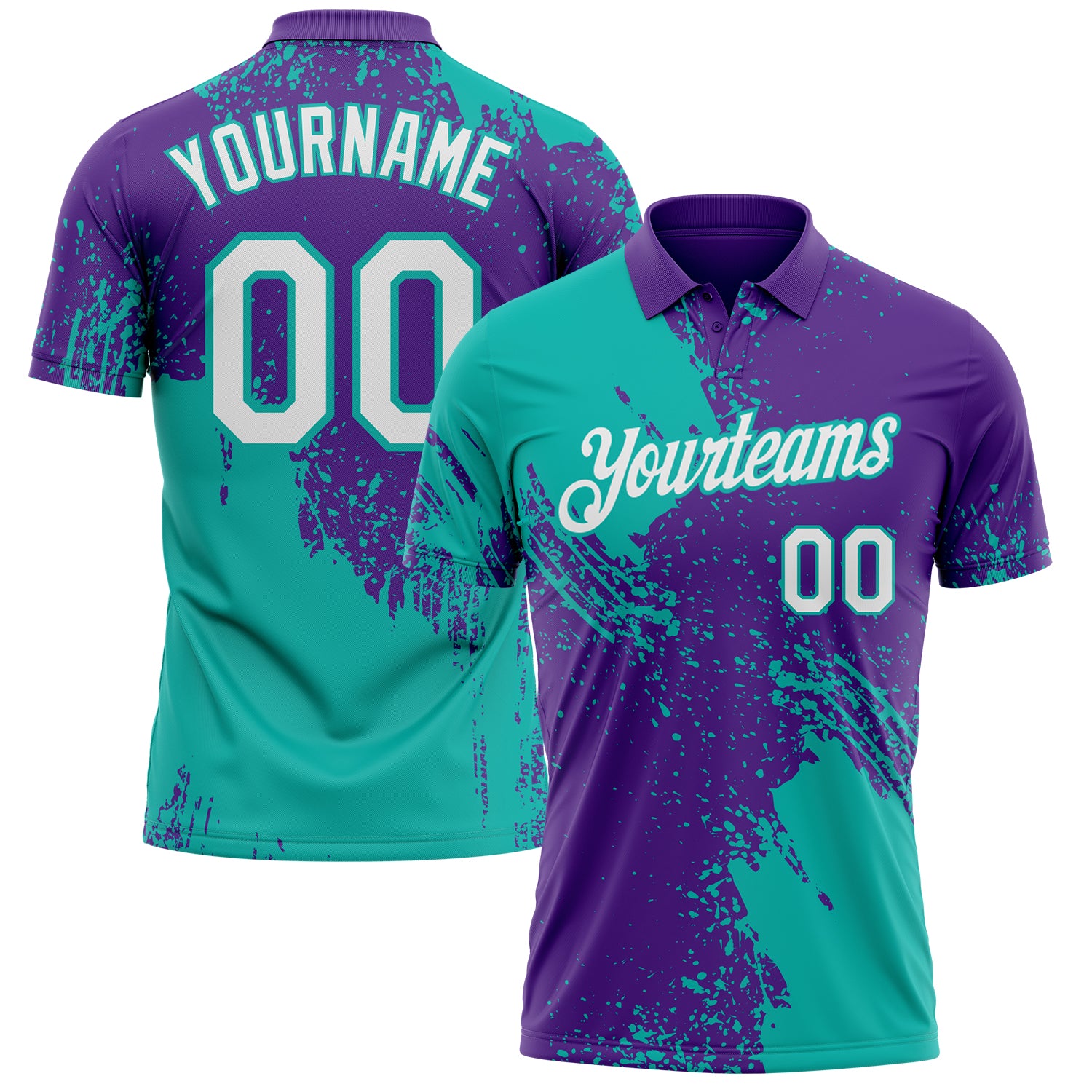 Custom Purple White-Aqua Distressed Scratch Brush Stroke Performance Polo Shirt