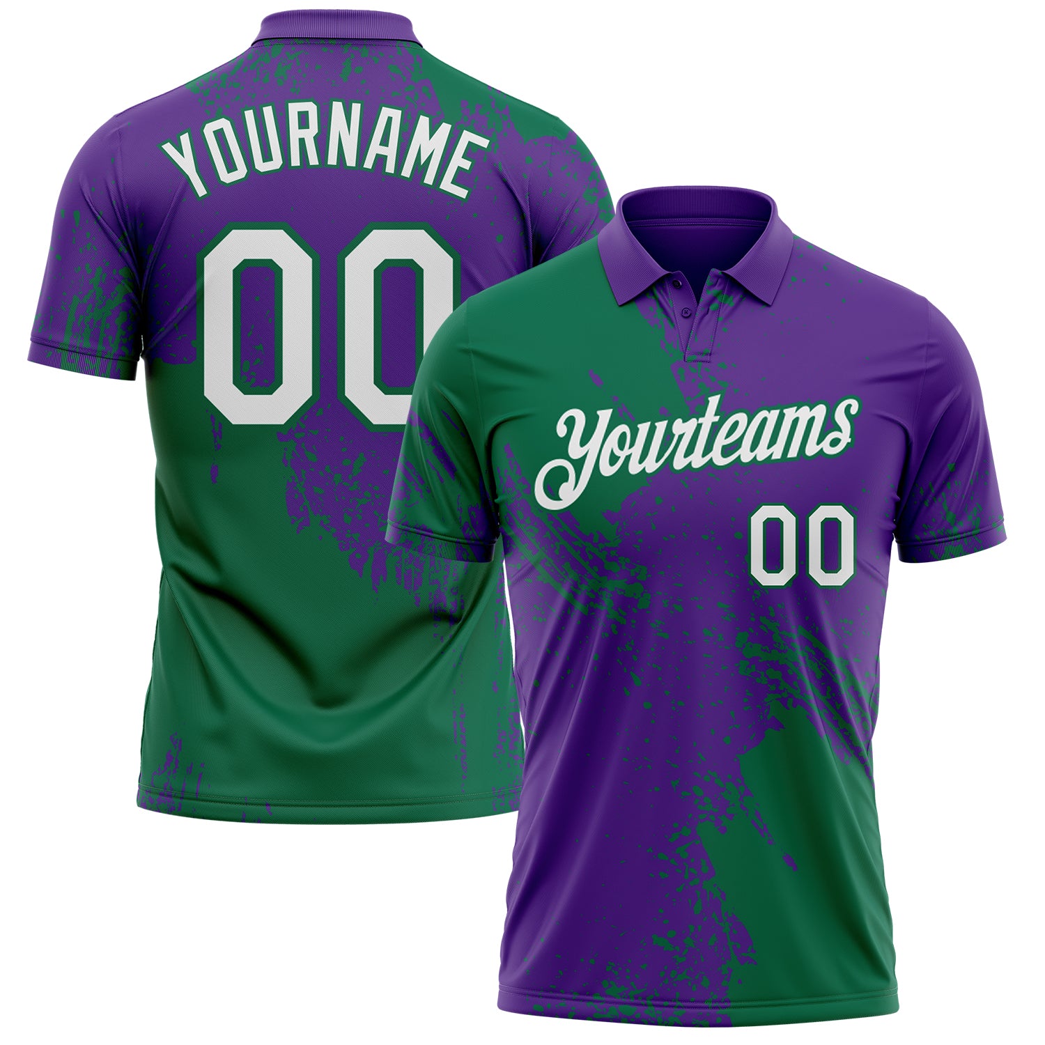Custom Purple White-Kelly Green Distressed Scratch Brush Stroke Performance Polo Shirt