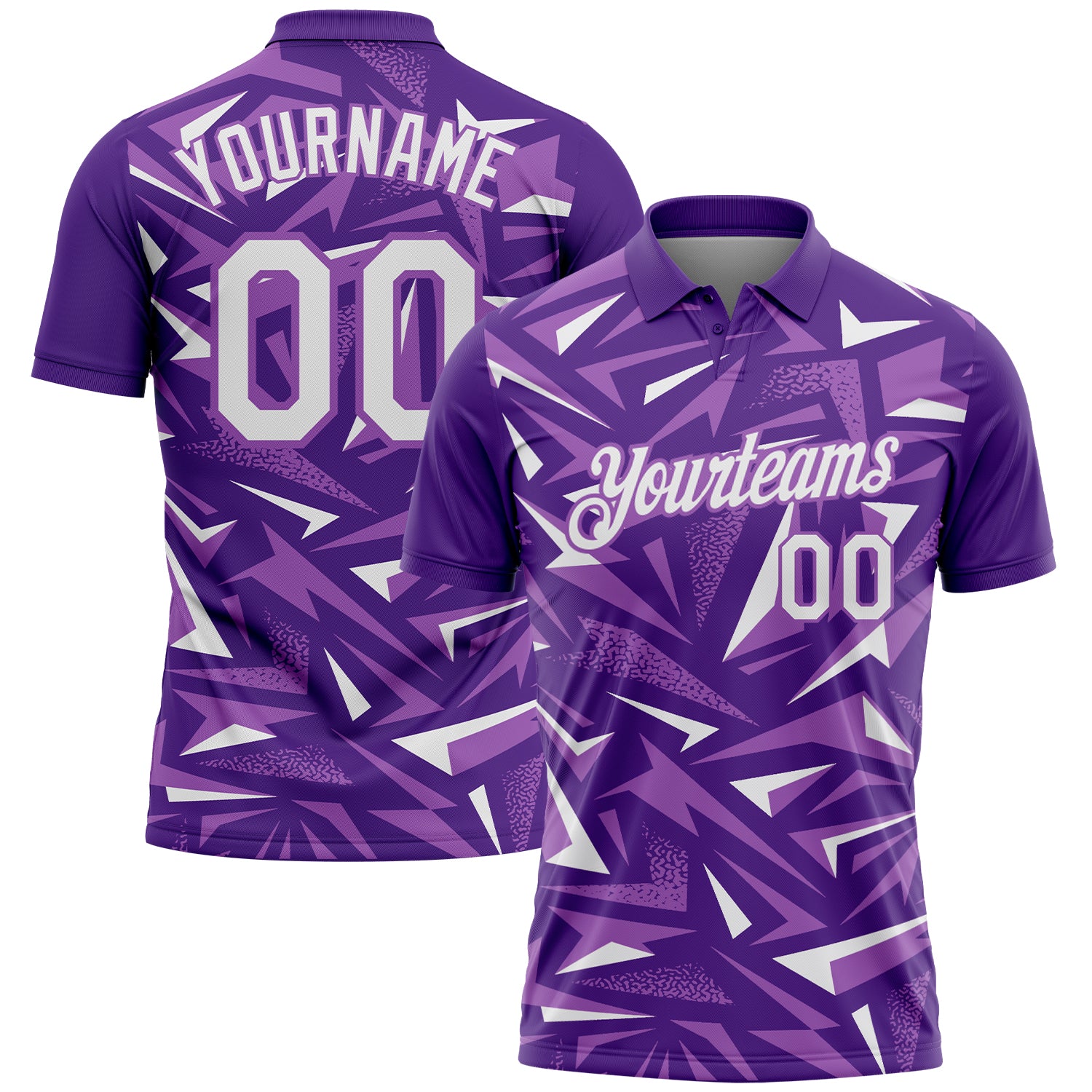 Custom Purple White-Medium Purple Cyber Mecha E-sport Geometric Shards Spike Performance Polo Shirt