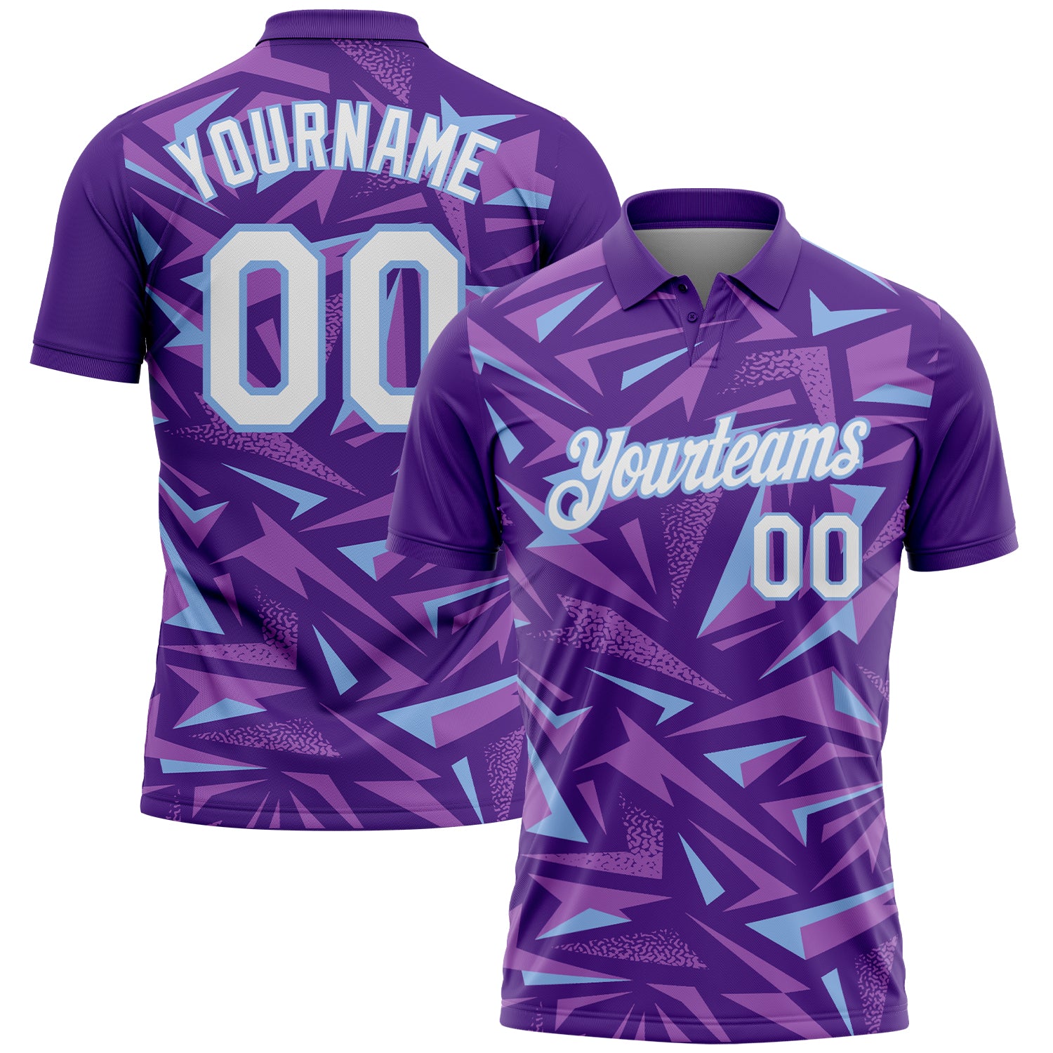 Custom Purple White Medium Purple-Light Blue Cyber Mecha E-sport Geometric Shards Spike Performance Polo Shirt