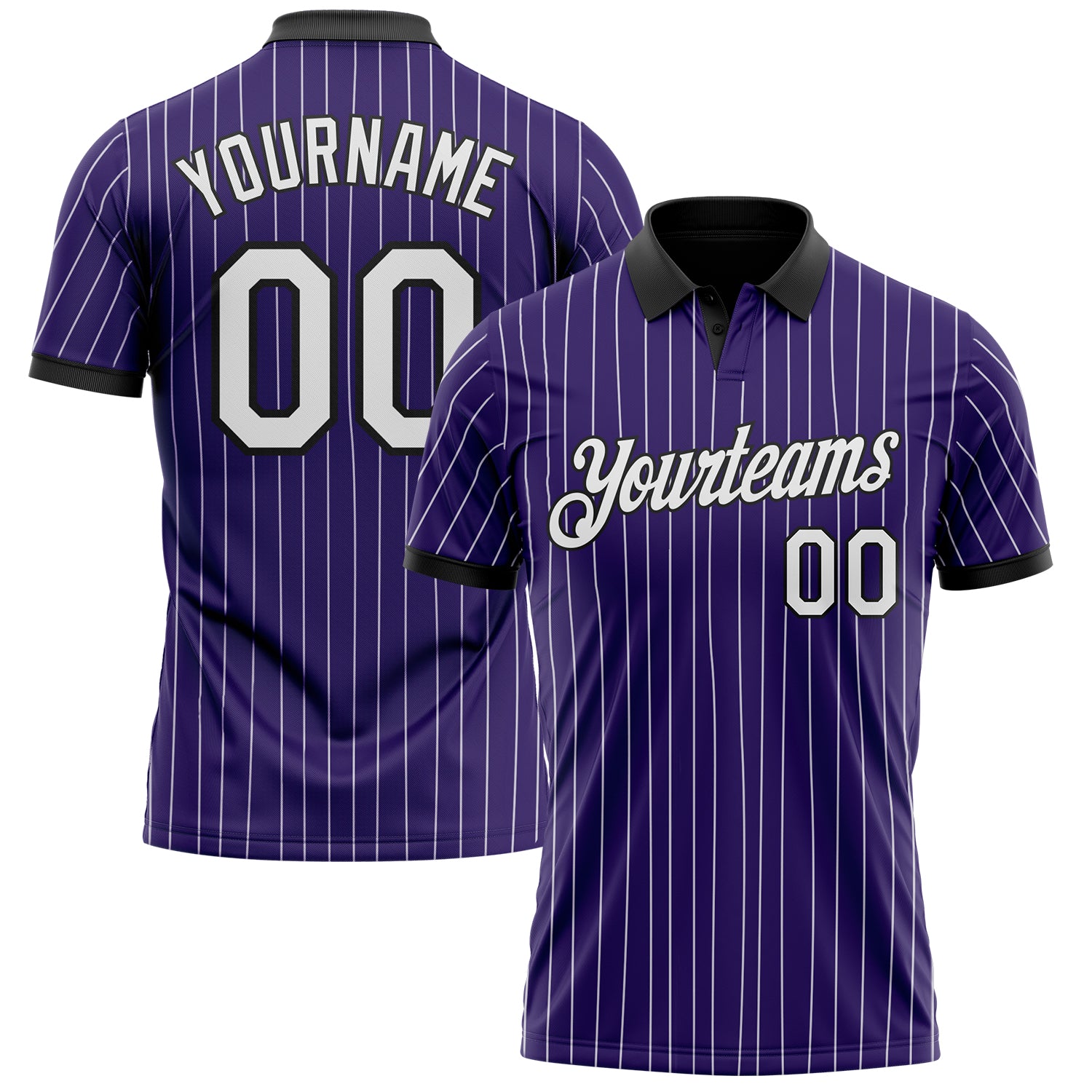 Custom Purple White Pinstripe-Black Performance Polo Shirt