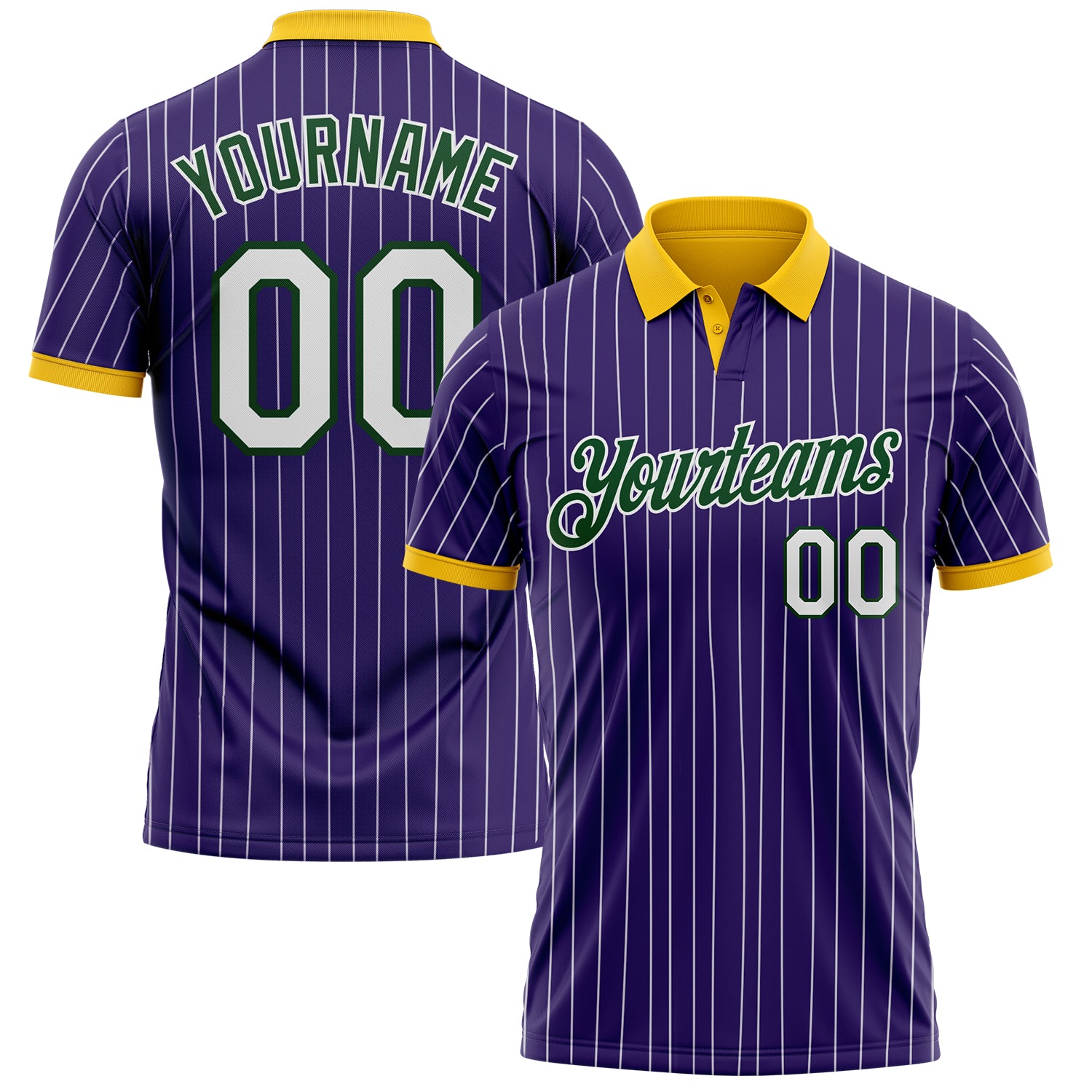 Custom Purple White Pinstripe Green-Yellow Performance Polo Shirt
