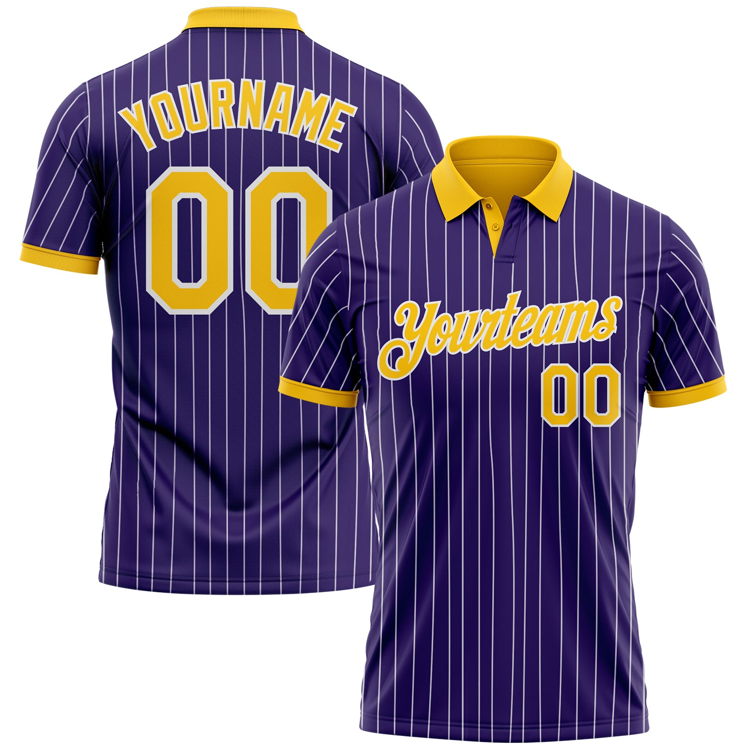 Custom Purple White Pinstripe-Yellow Performance Polo Shirt