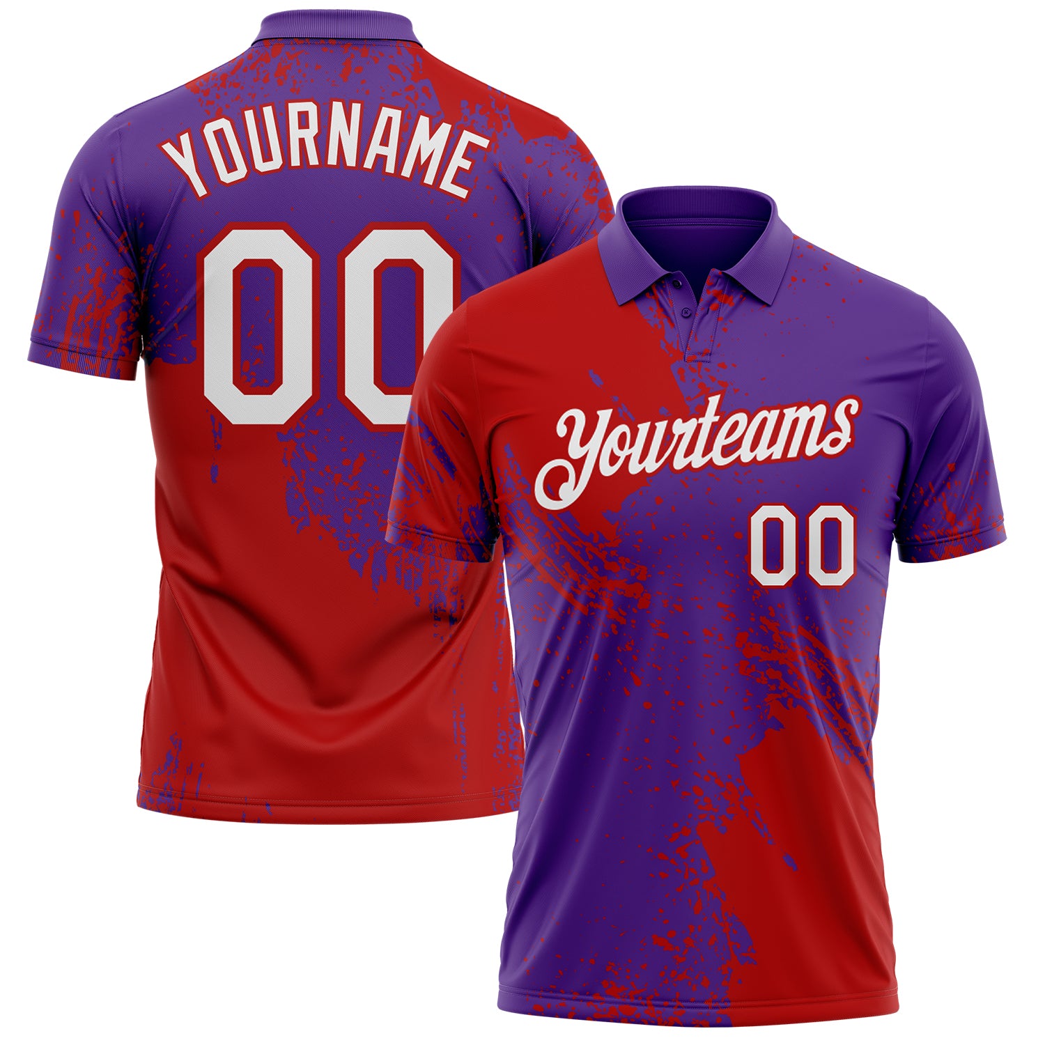 Custom Purple White-Red Distressed Scratch Brush Stroke Performance Polo Shirt