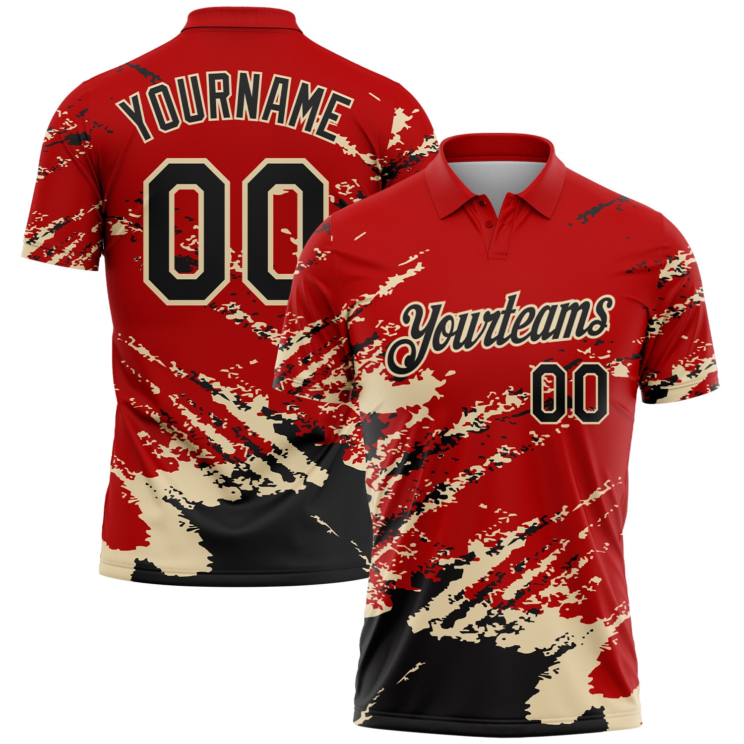 Custom Red Black-Cream Brush Stroke Shatter Splatter Performance Polo Shirt