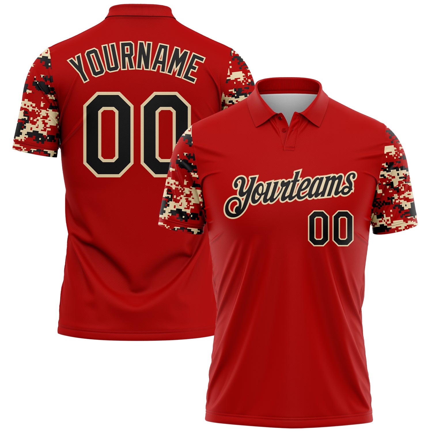 Custom Red Black-Cream Digital Camo Two Tone Performance Polo Shirt