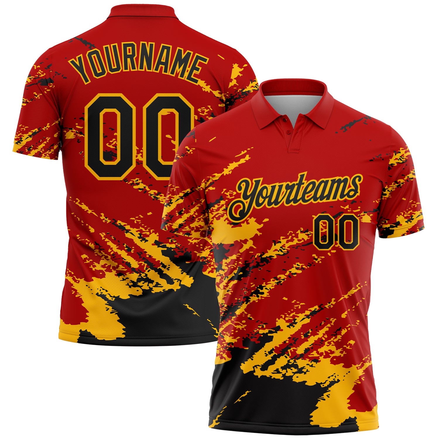 Custom Red Black-Gold Brush Stroke Shatter Splatter Performance Polo Shirt