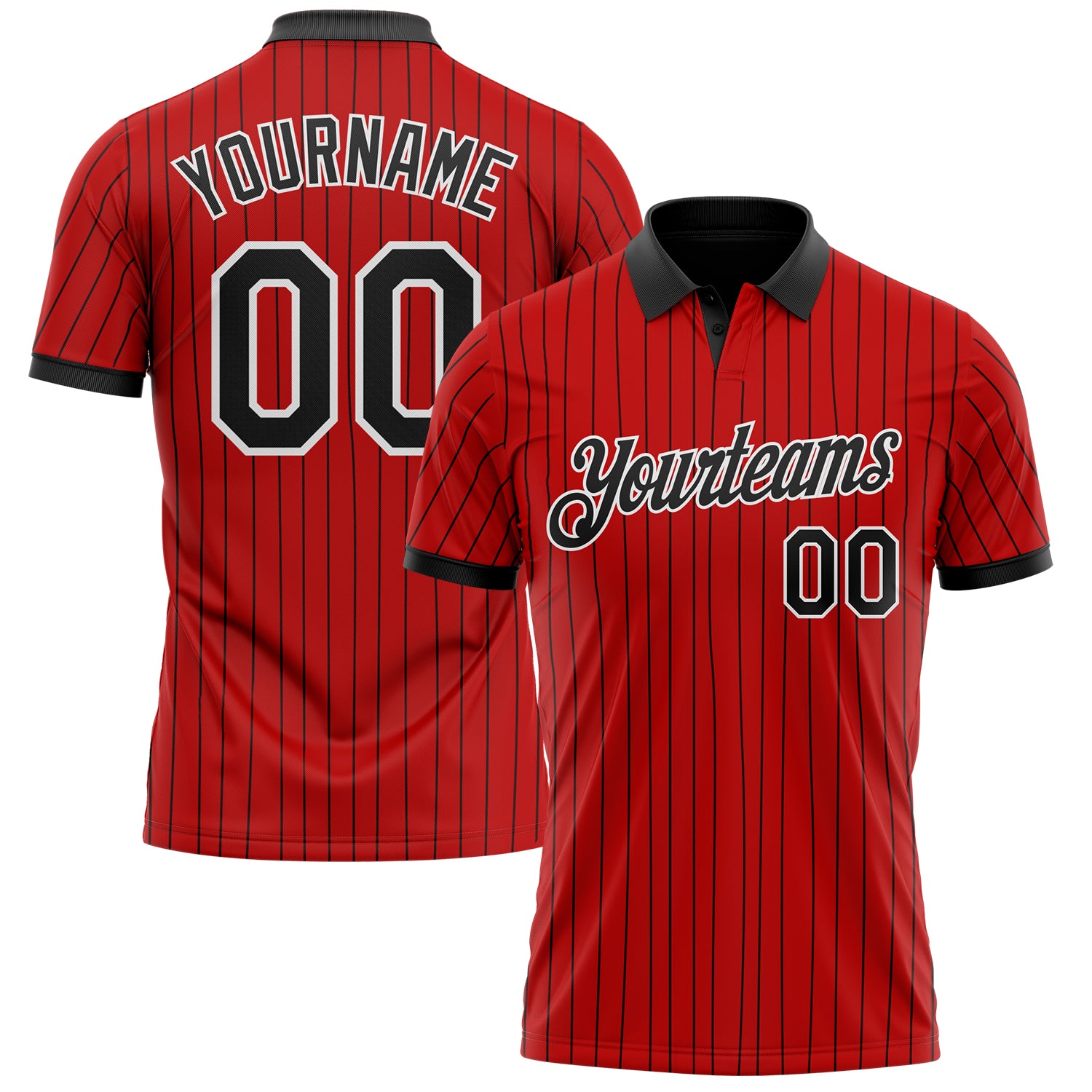 Custom Red Black Pinstripe-White Performance Polo Shirt