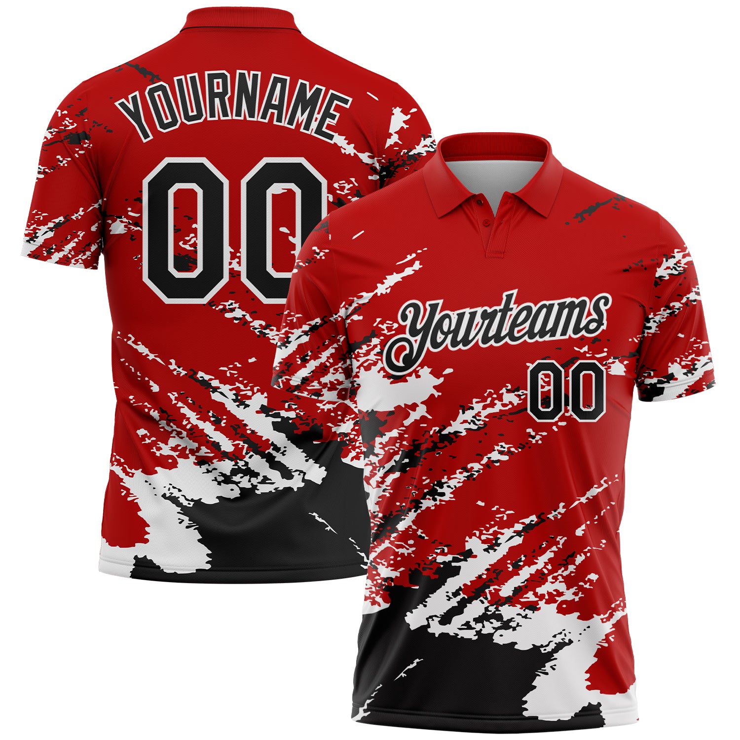 Custom Red Black-White Brush Stroke Shatter Splatter Performance Polo Shirt