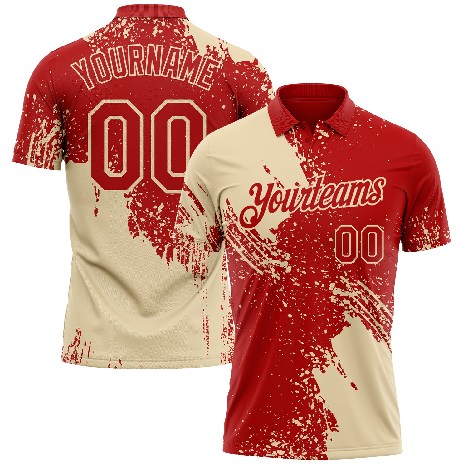 Custom Red-Cream Distressed Scratch Brush Stroke Performance Polo Shirt
