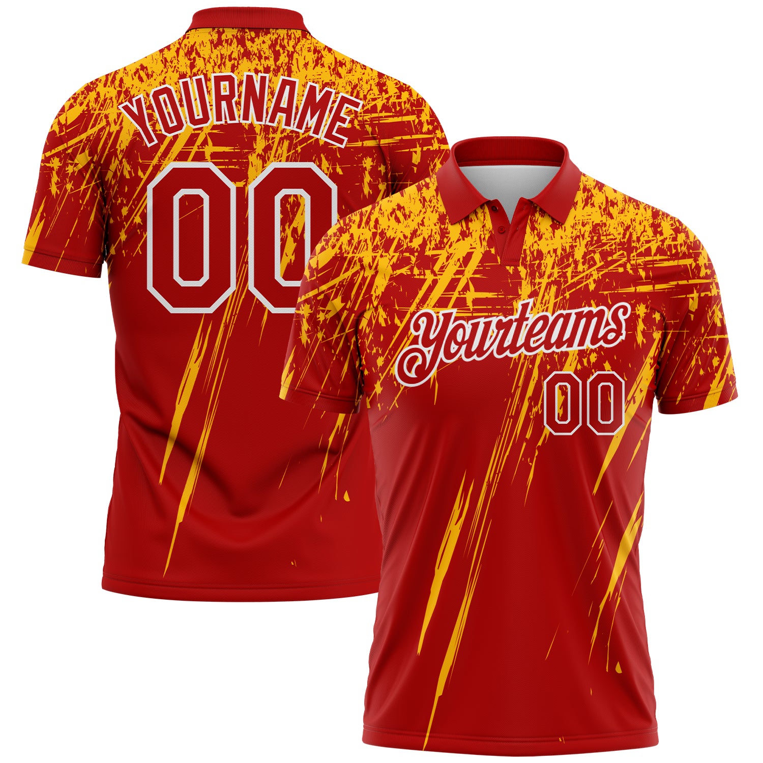 Custom Red Gold-White Distressed Scratch Brush Stroke Performance Polo Shirt