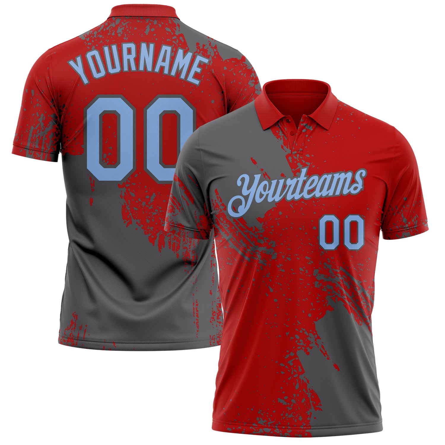 Custom Red Light Blue-Steel Gray Distressed Scratch Brush Stroke Performance Polo Shirt