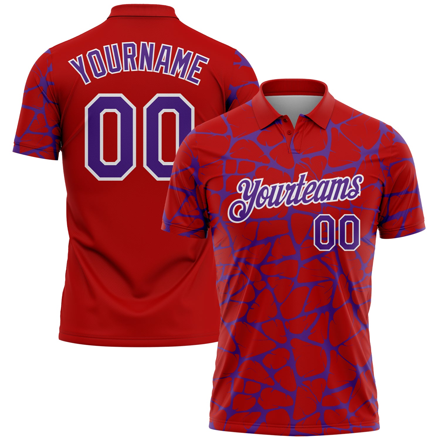 Custom Red Purple-White 3D Pattern Abstract Network Crackle Performance Polo Shirt