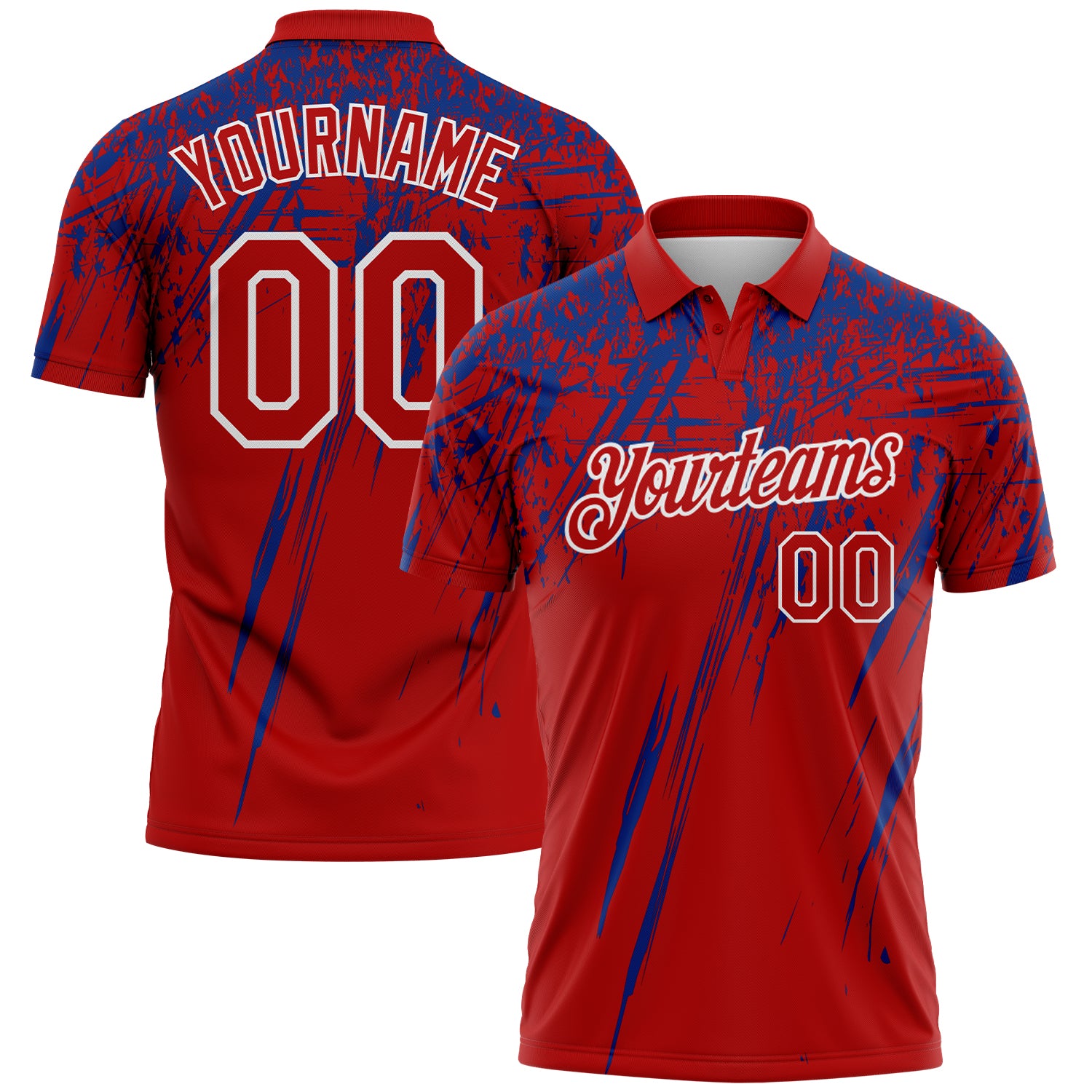 Custom Red Royal-White Distressed Scratch Brush Stroke Performance Polo Shirt