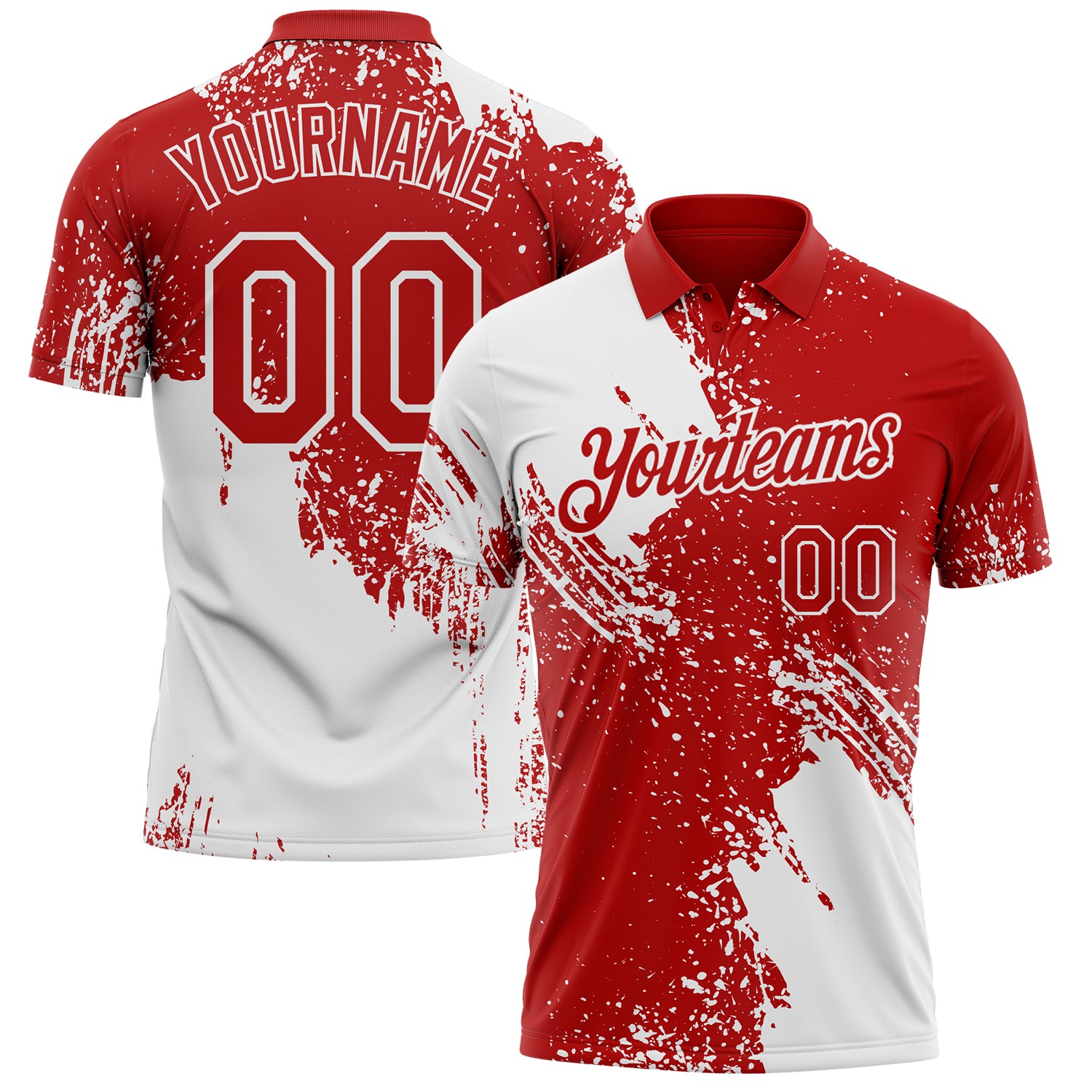 Custom Red-White Distressed Scratch Brush Stroke Performance Polo Shirt