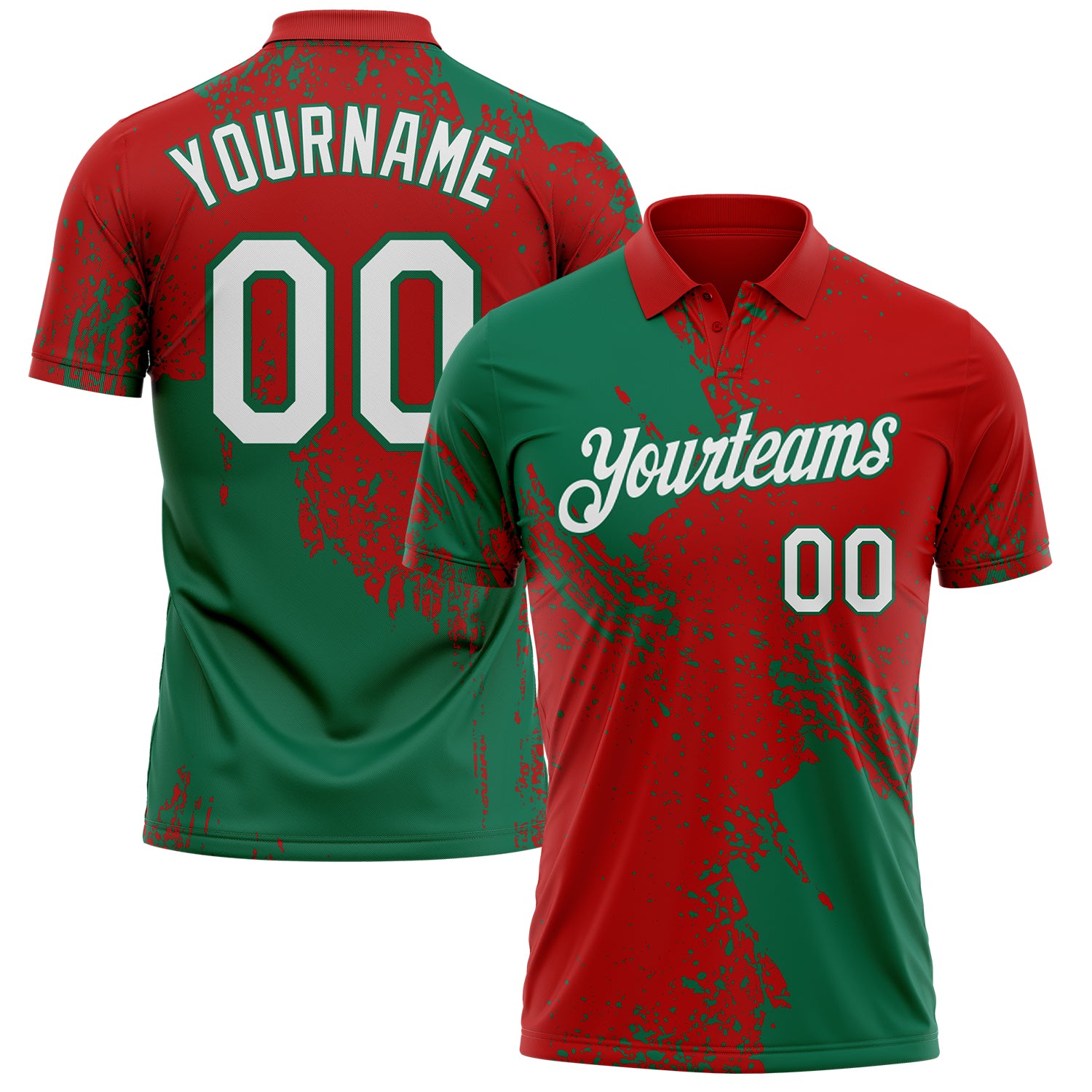Custom Red White-Kelly Green Distressed Scratch Brush Stroke Performance Polo Shirt