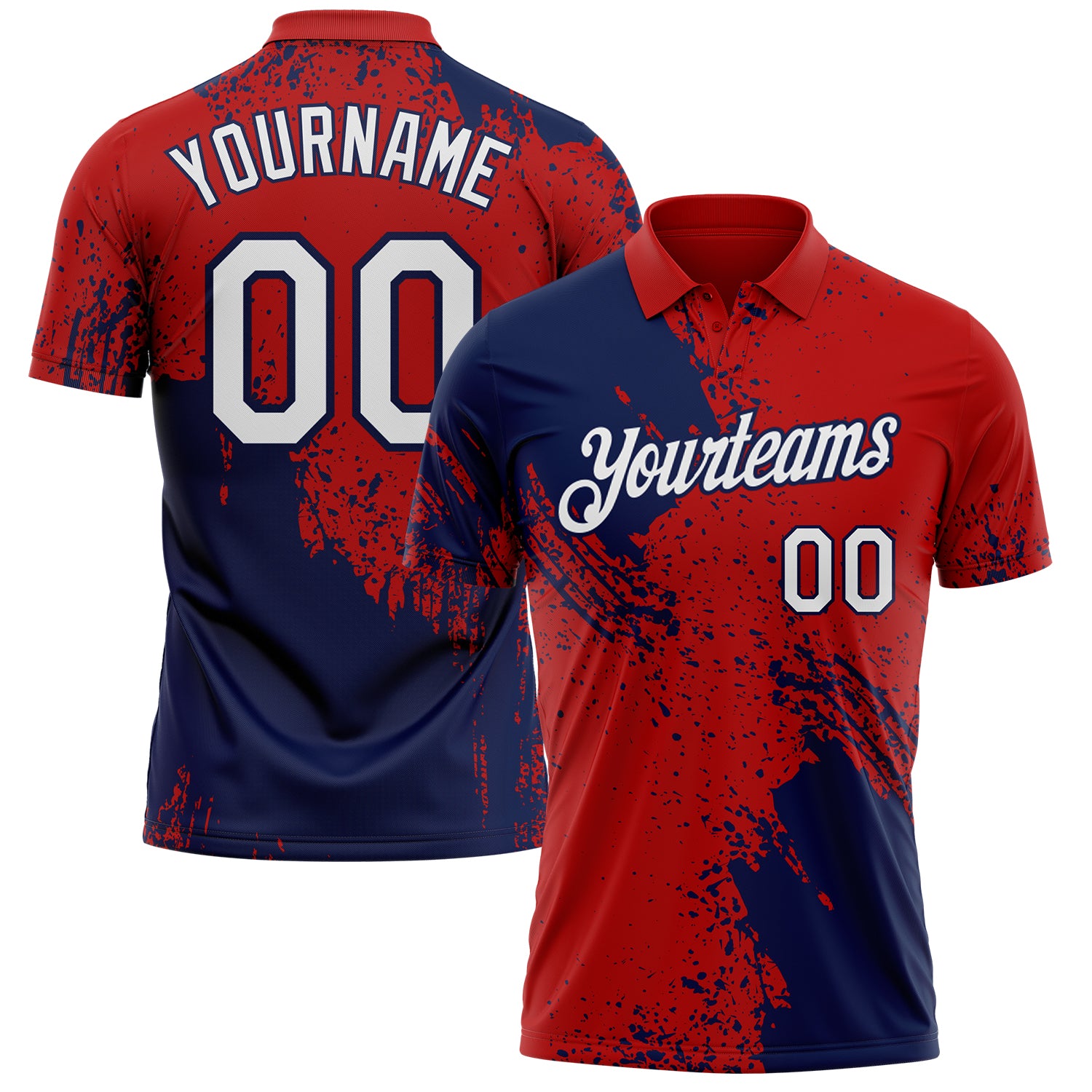 Custom Red White-Navy Distressed Scratch Brush Stroke Performance Polo Shirt
