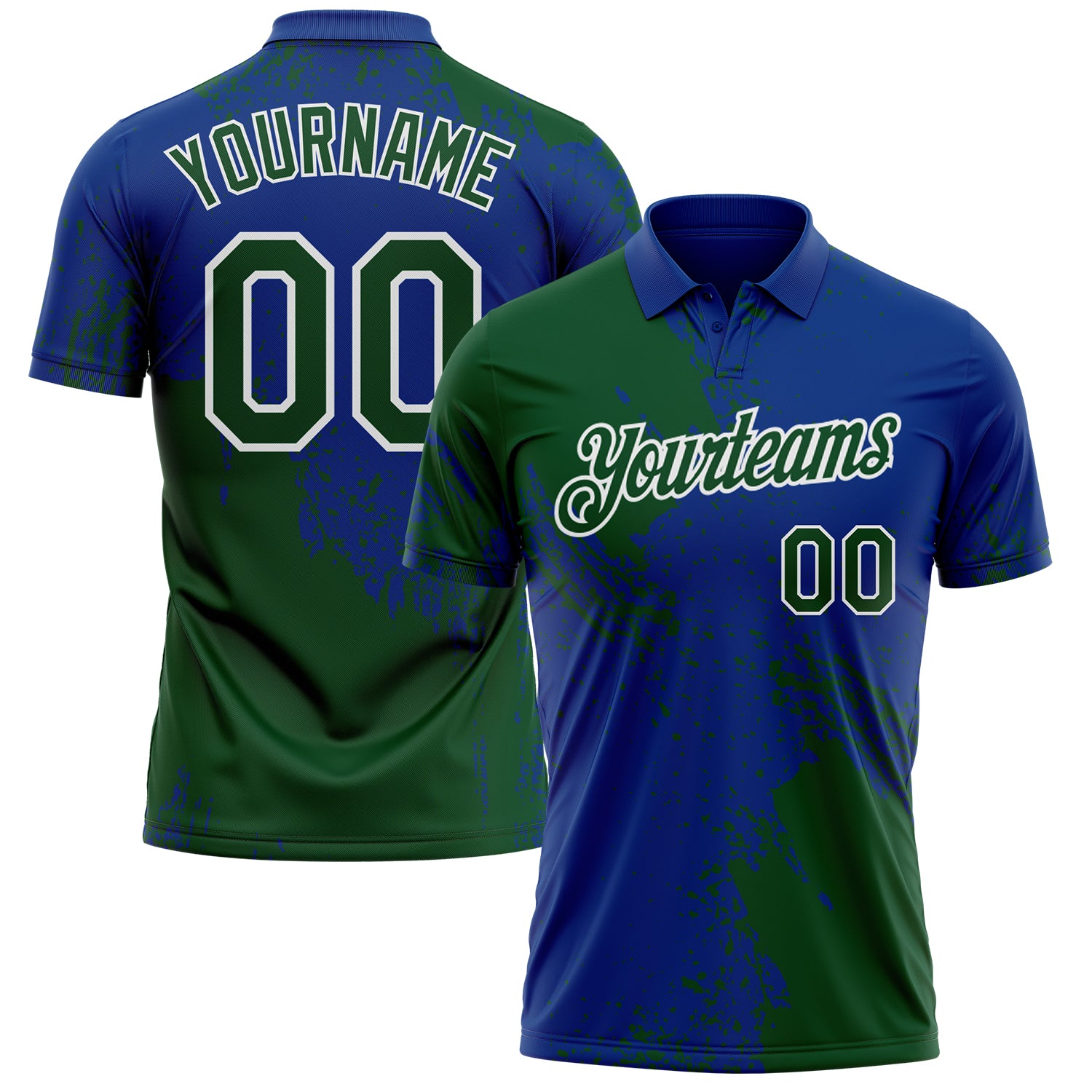 Custom Royal Green-White Distressed Scratch Brush Stroke Performance Polo Shirt