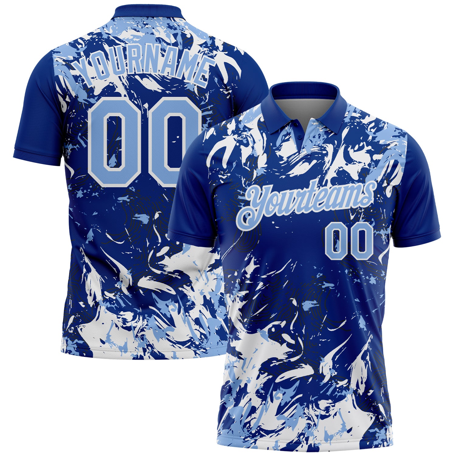 Custom Royal Light Blue-White Dynamic Splatter Brush Stroke Performance Polo Shirt